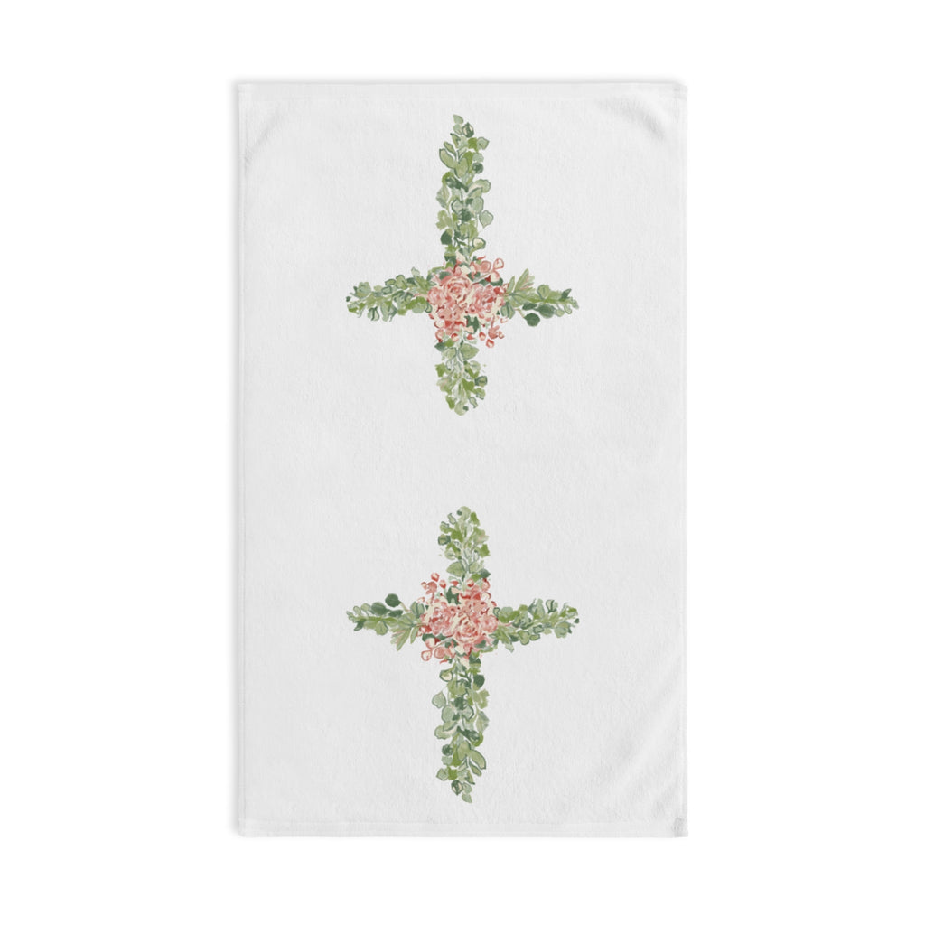 Floral Cross Hand Towel (Poly/Cotton) - Blue Cava