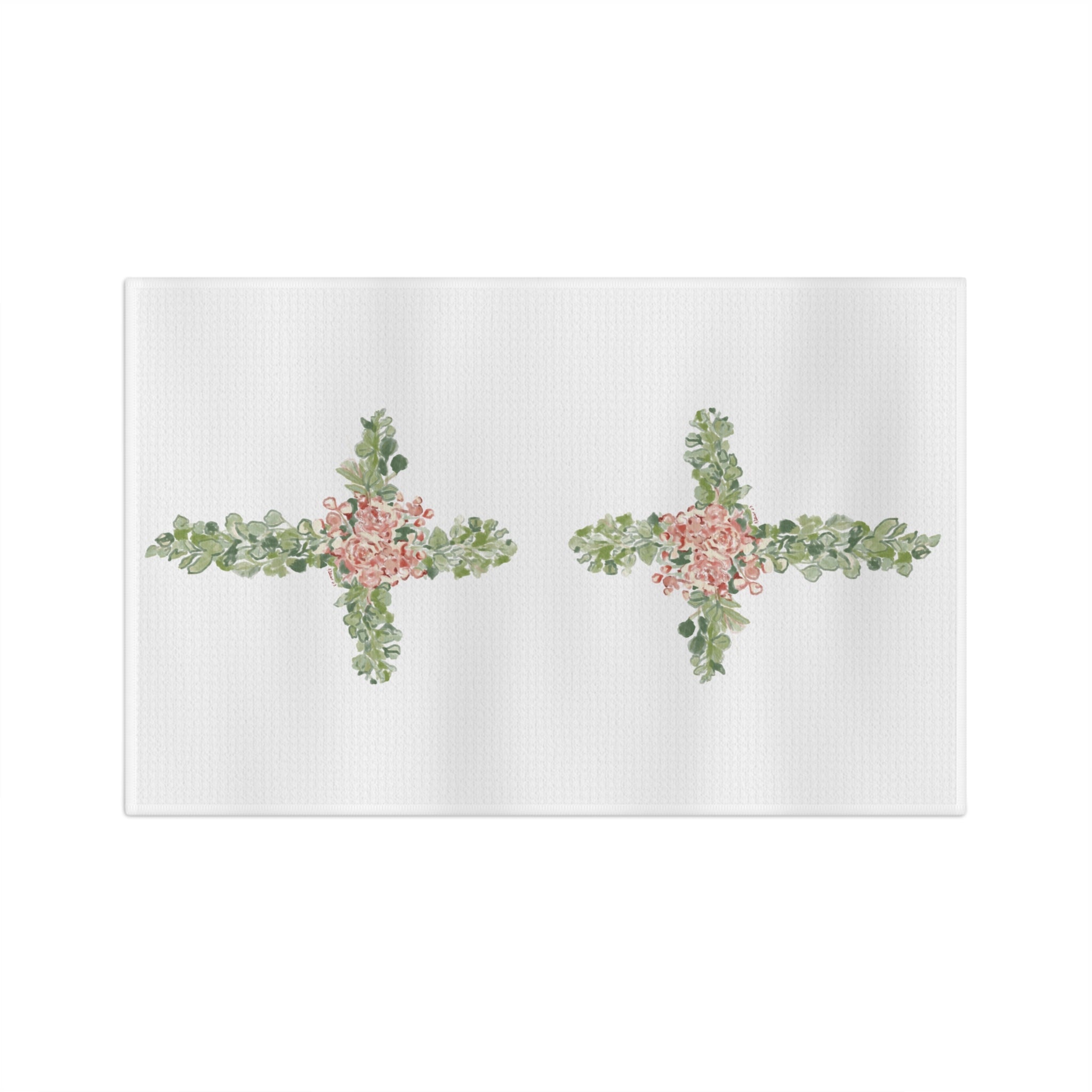 Floral Cross Microfiber Waffle Kitchen Towel - Blue Cava