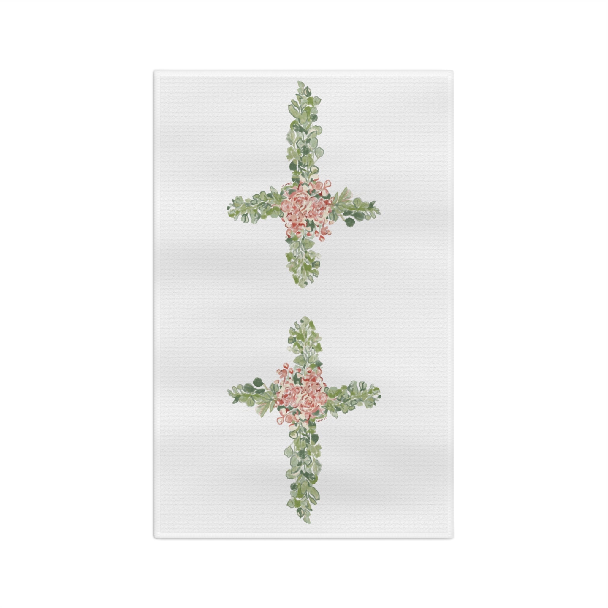Floral Cross Microfiber Waffle Kitchen Towel - Blue Cava