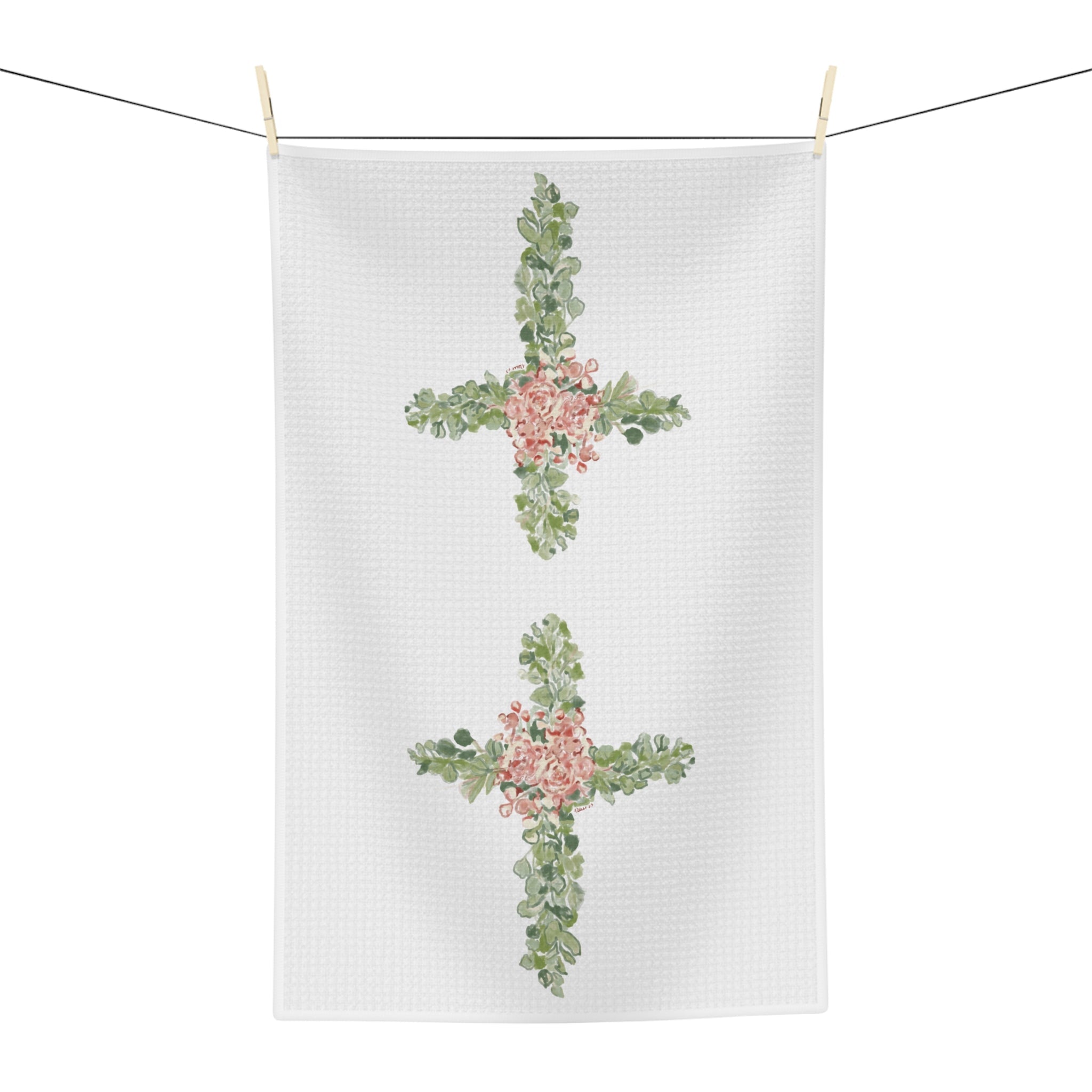 Floral Cross Microfiber Waffle Kitchen Towel - Blue Cava