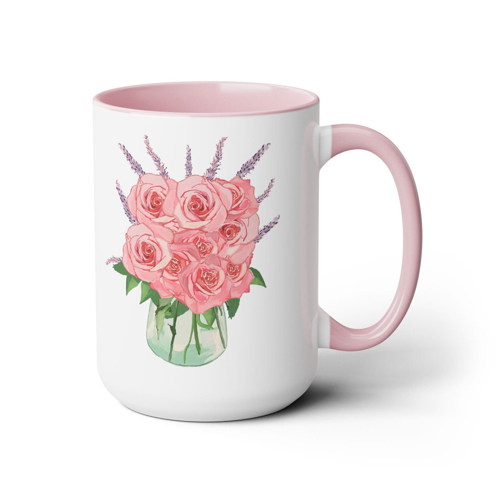 Floral Rose Bouquet Two - Tone Ceramic Coffee Mugs - Blue Cava