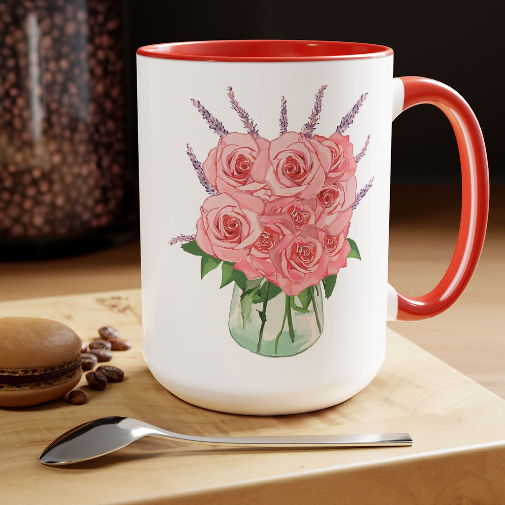 Floral Rose Bouquet Two - Tone Ceramic Coffee Mugs - Blue Cava