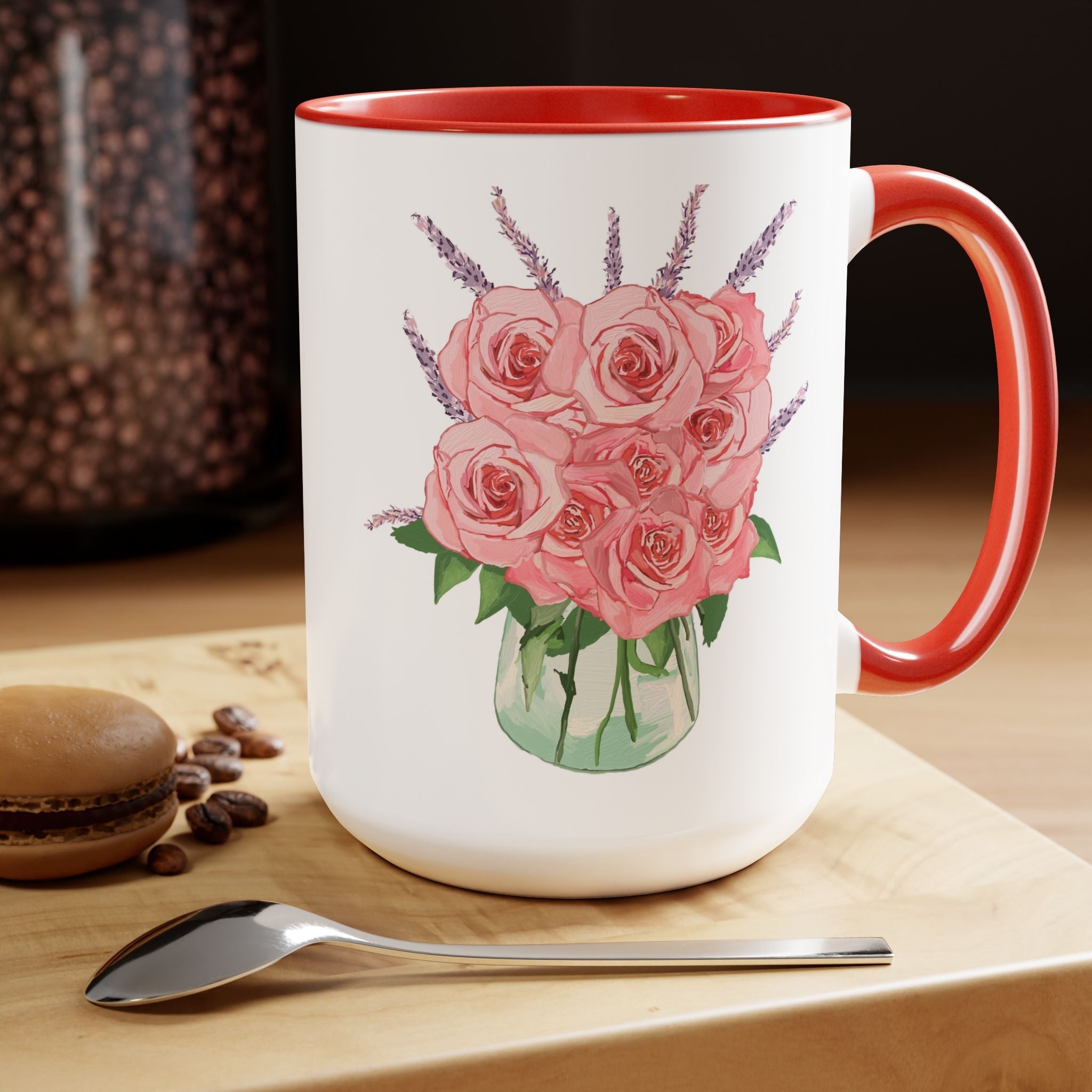 Floral Rose Bouquet Two - Tone Ceramic Coffee Mugs - Blue Cava