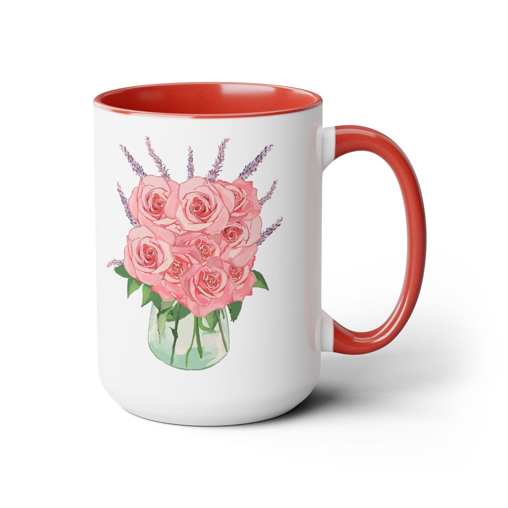 Floral Rose Bouquet Two - Tone Ceramic Coffee Mugs - Blue Cava