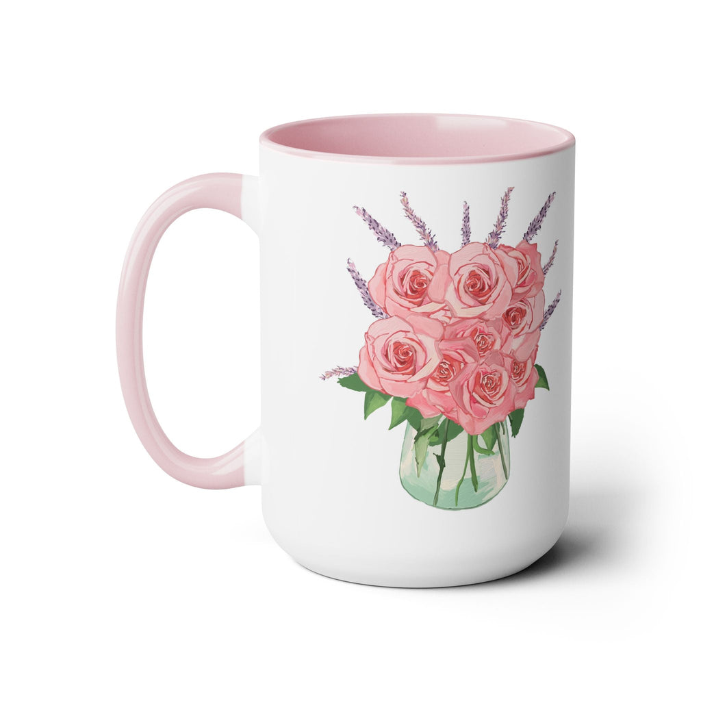 Floral Rose Bouquet Two - Tone Ceramic Coffee Mugs - Blue Cava