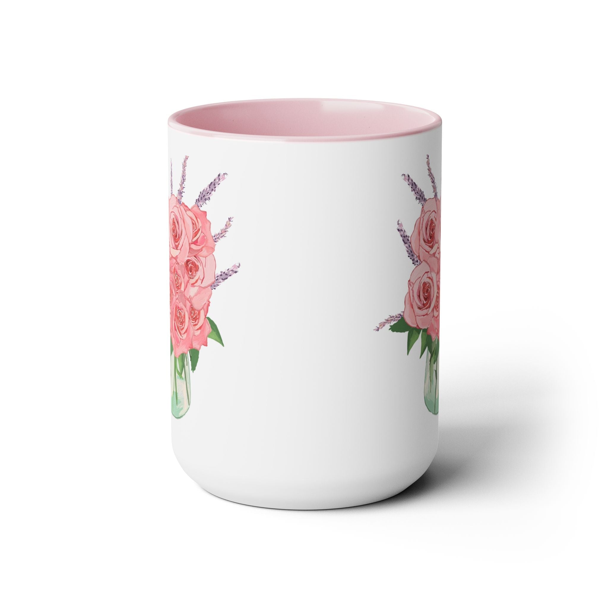 Floral Rose Bouquet Two - Tone Ceramic Coffee Mugs - Blue Cava