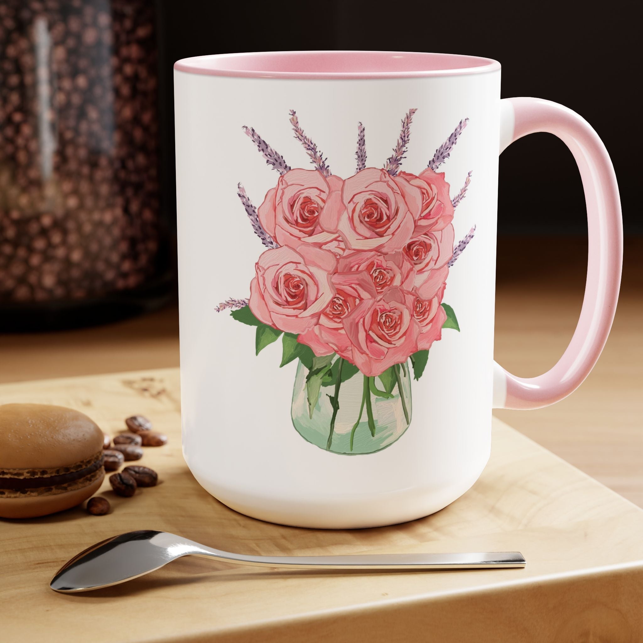 Floral Rose Bouquet Two - Tone Ceramic Coffee Mugs - Blue Cava