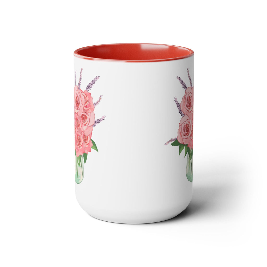 Floral Rose Bouquet Two - Tone Ceramic Coffee Mugs - Blue Cava