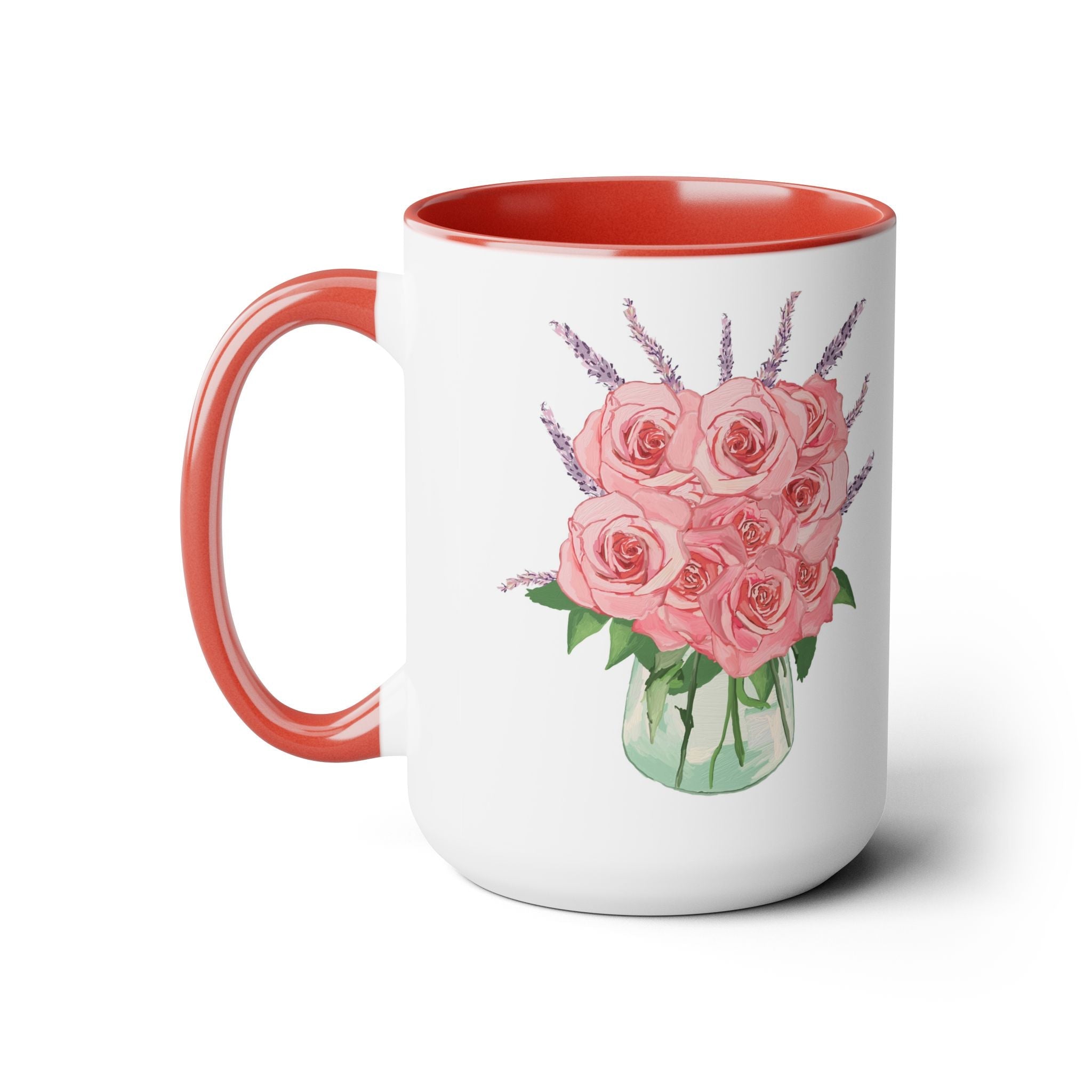 Floral Rose Bouquet Two - Tone Ceramic Coffee Mugs - Blue Cava