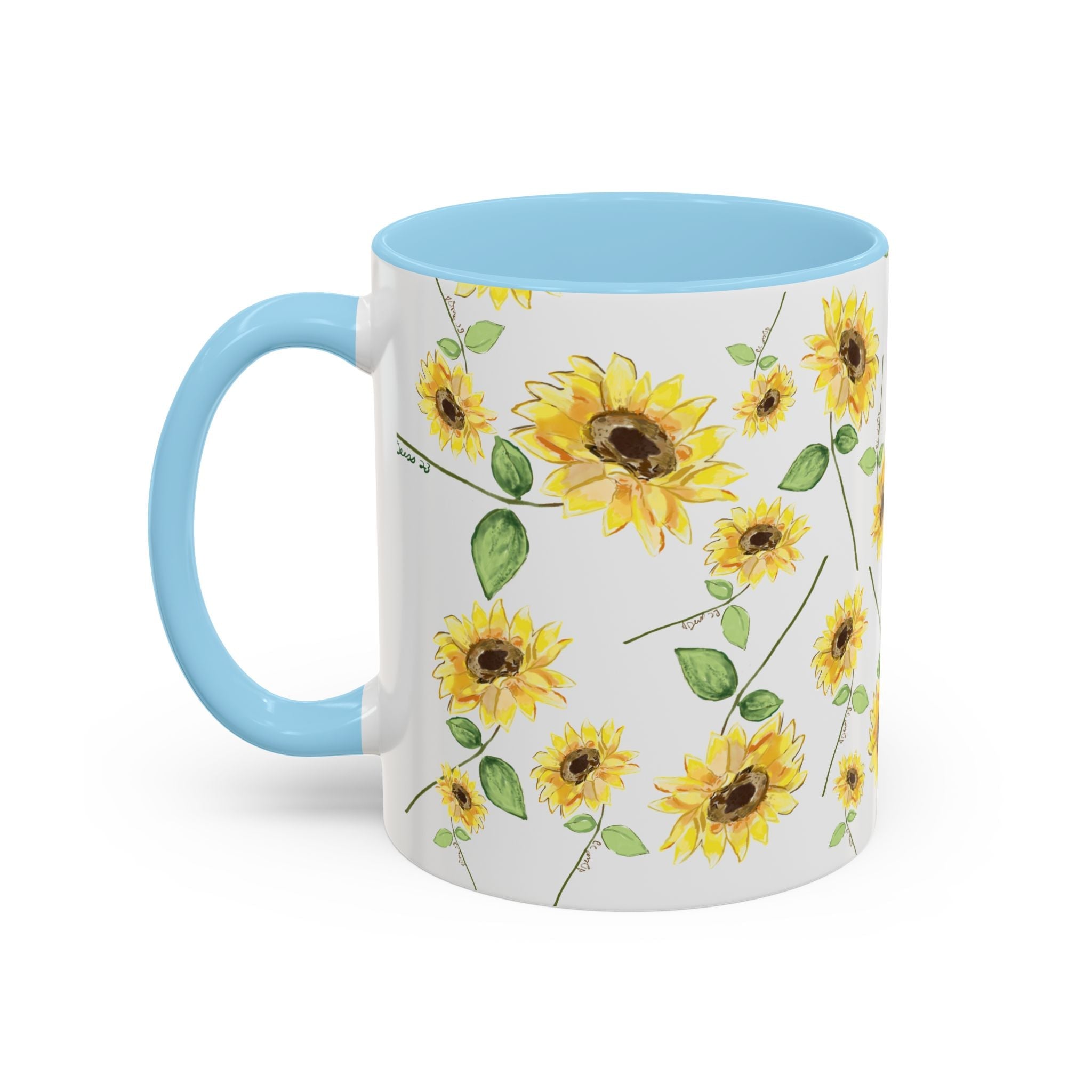 Floral Sunflowers Two Tone Ceramic Coffee Mugs - Blue Cava