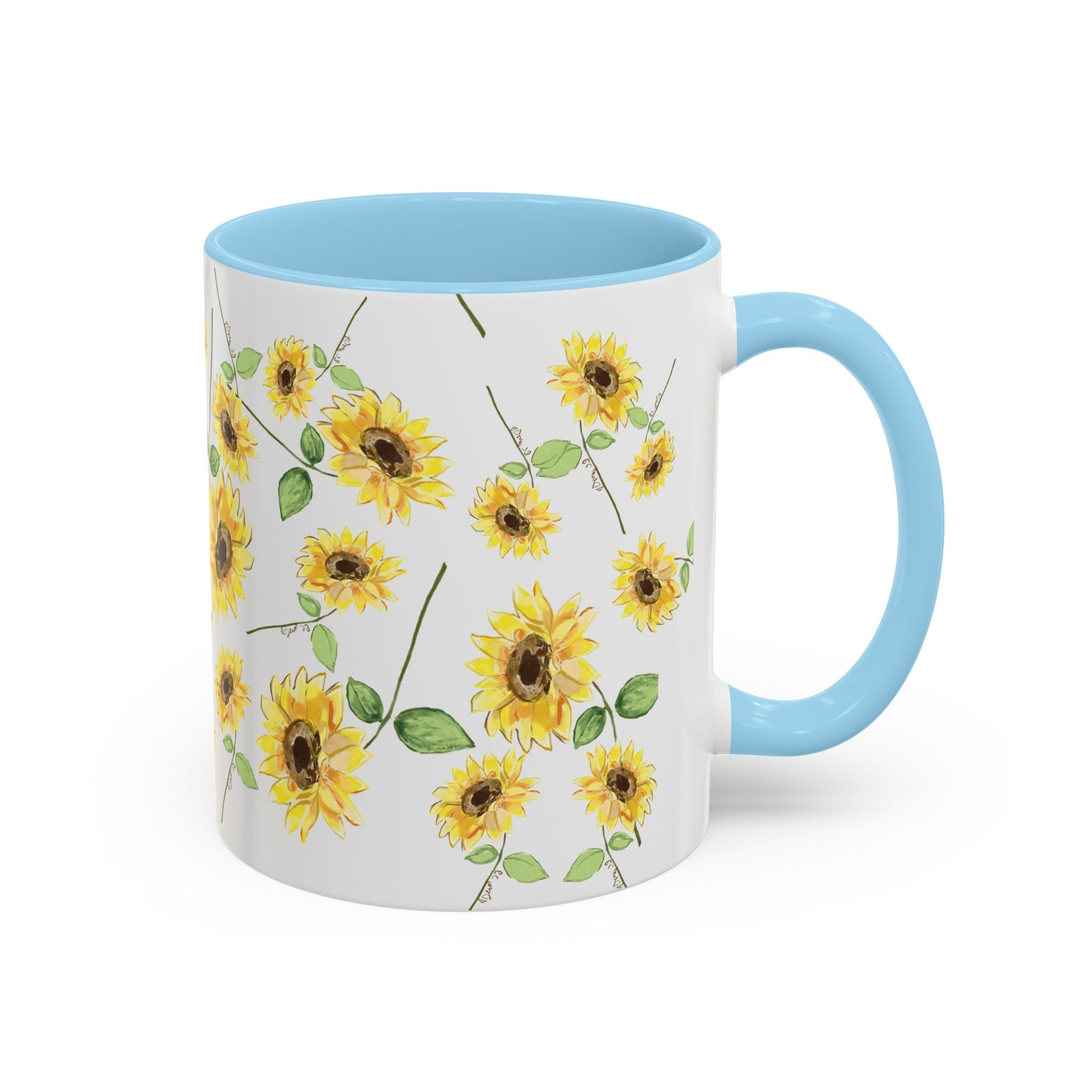 Floral Sunflowers Two Tone Ceramic Coffee Mugs - Blue Cava