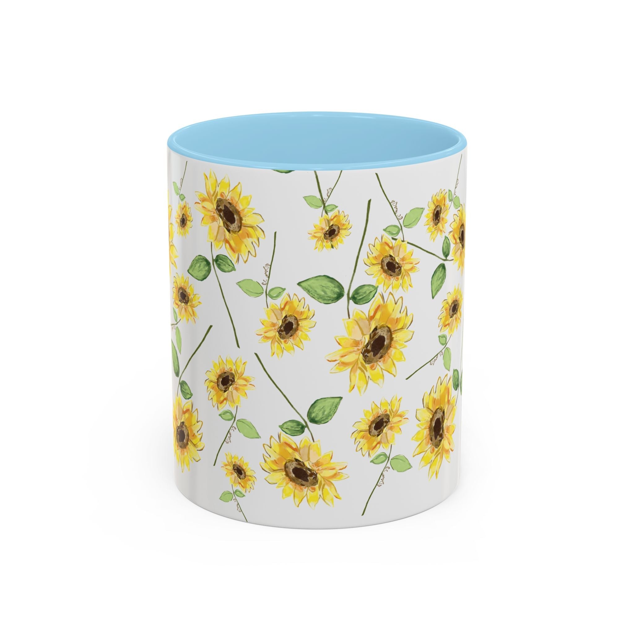 Floral Sunflowers Two Tone Ceramic Coffee Mugs - Blue Cava