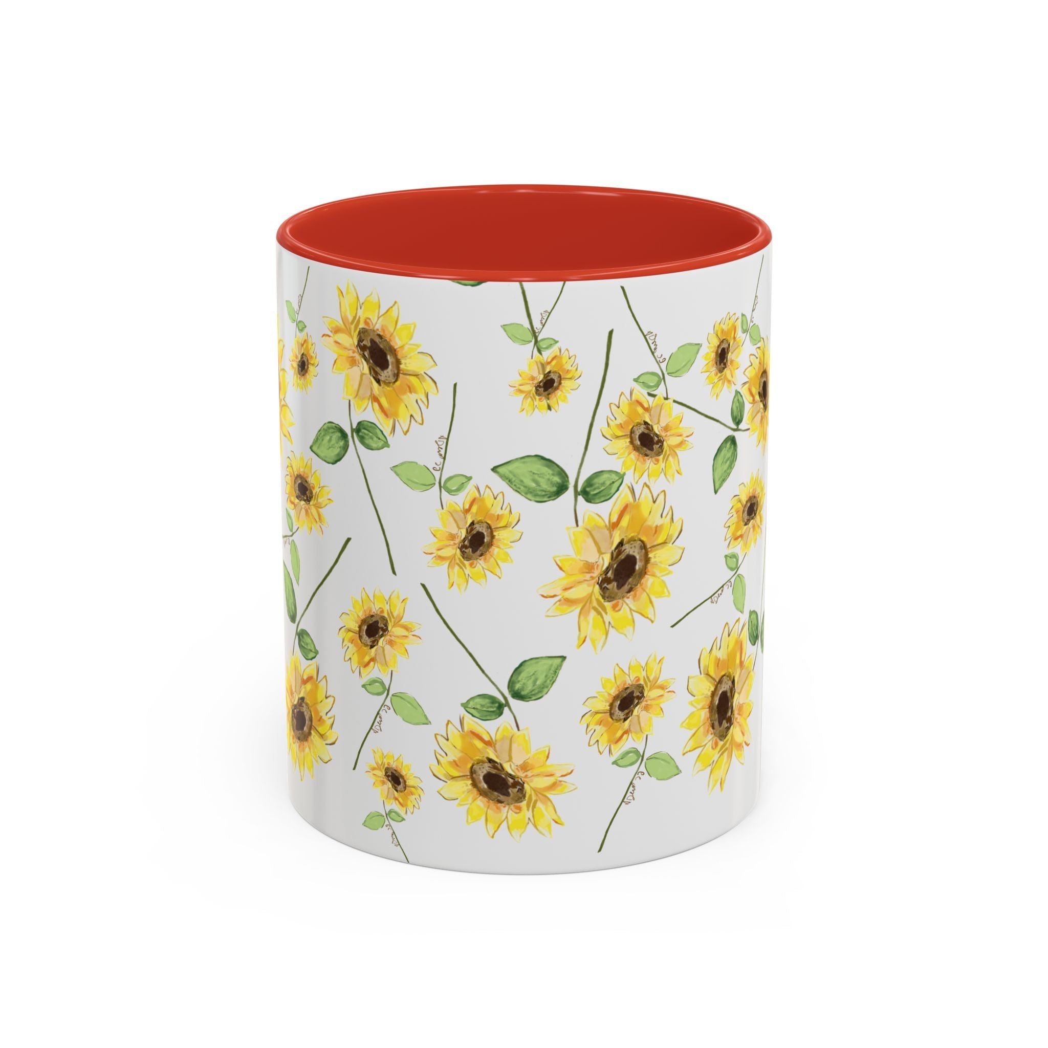 Floral Sunflowers Two Tone Ceramic Coffee Mugs - Blue Cava