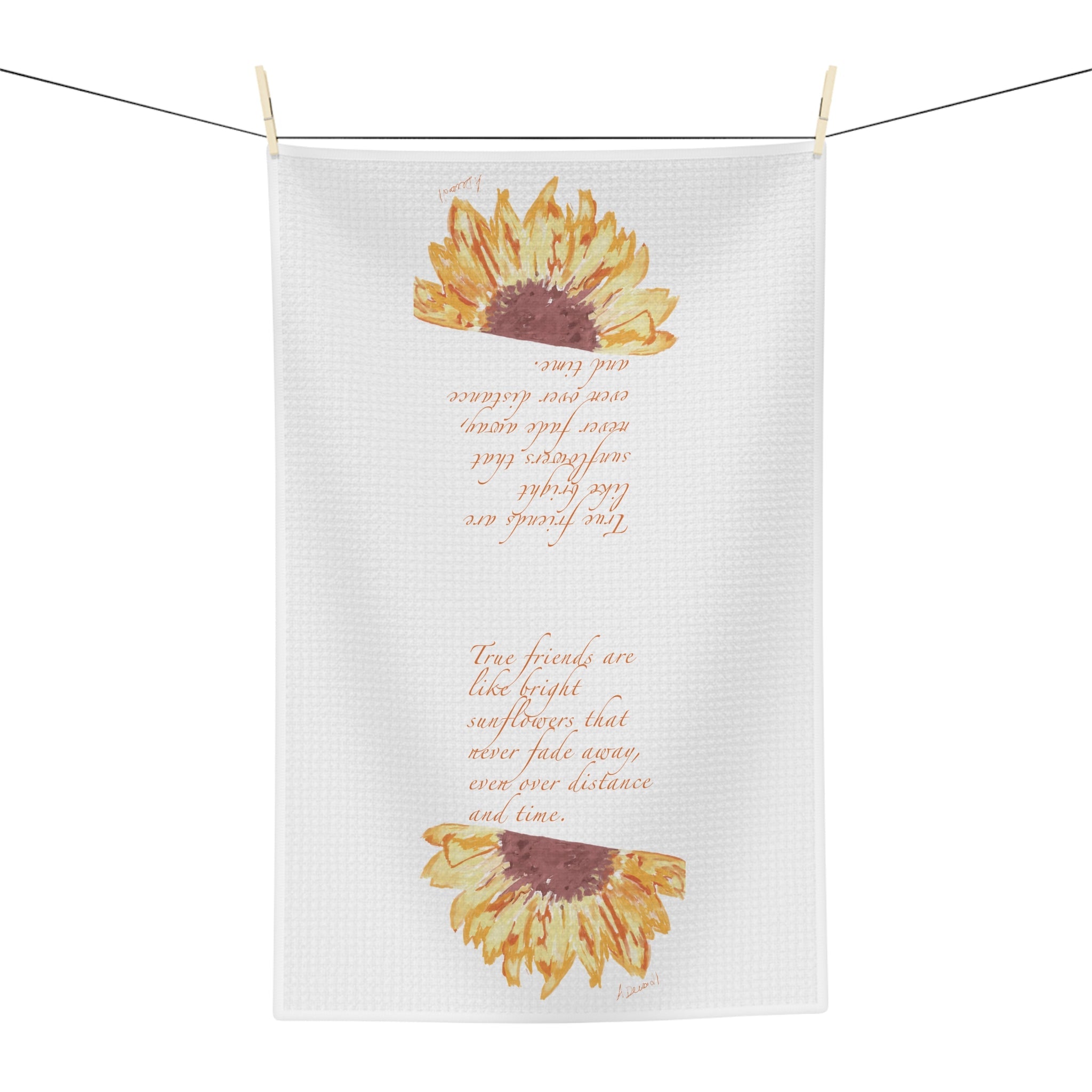 Friendship Sunflower Microfiber Waffle Kitchen Towel - Blue Cava