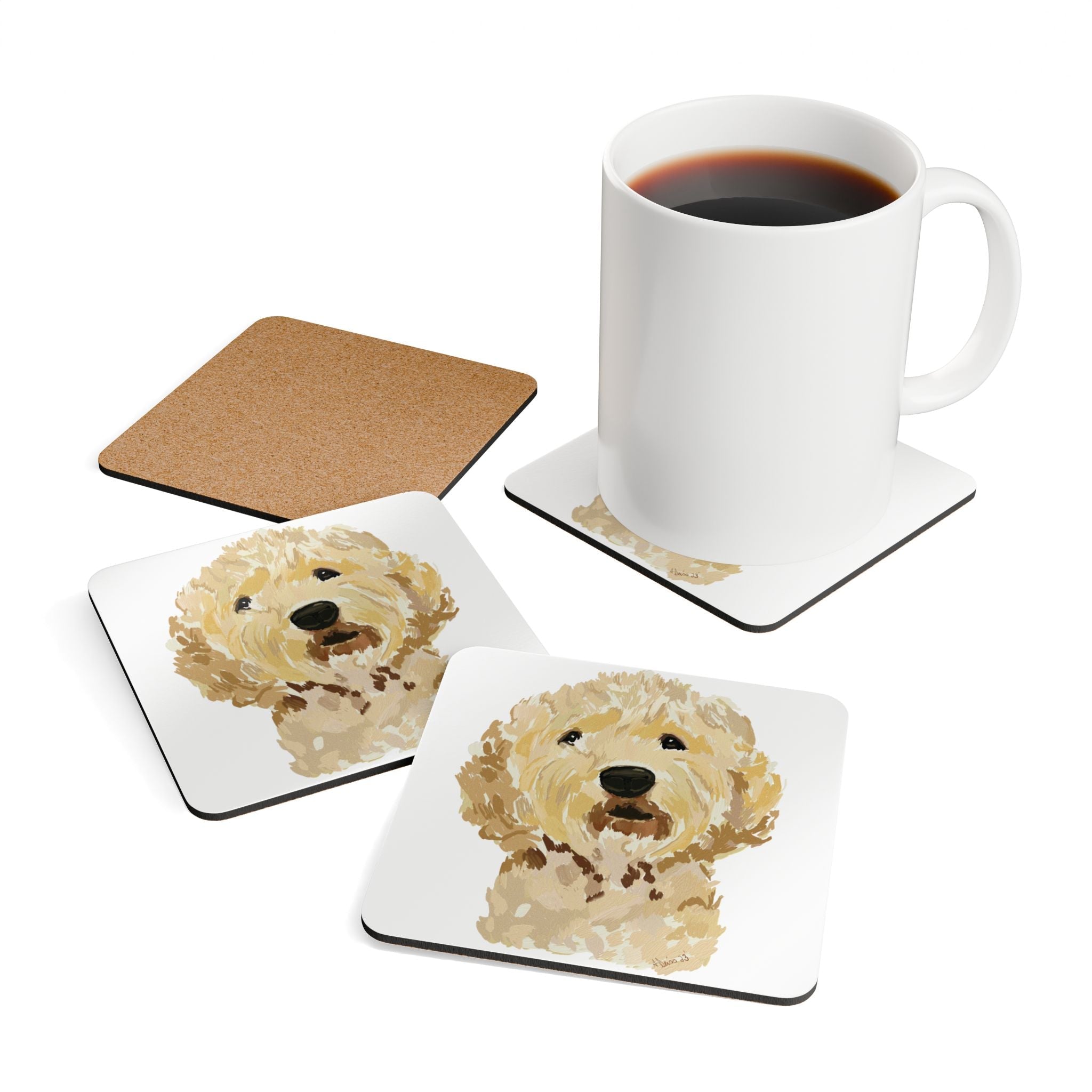 Goldendoodle Dog Corkwood Coaster Set - Blue Cava