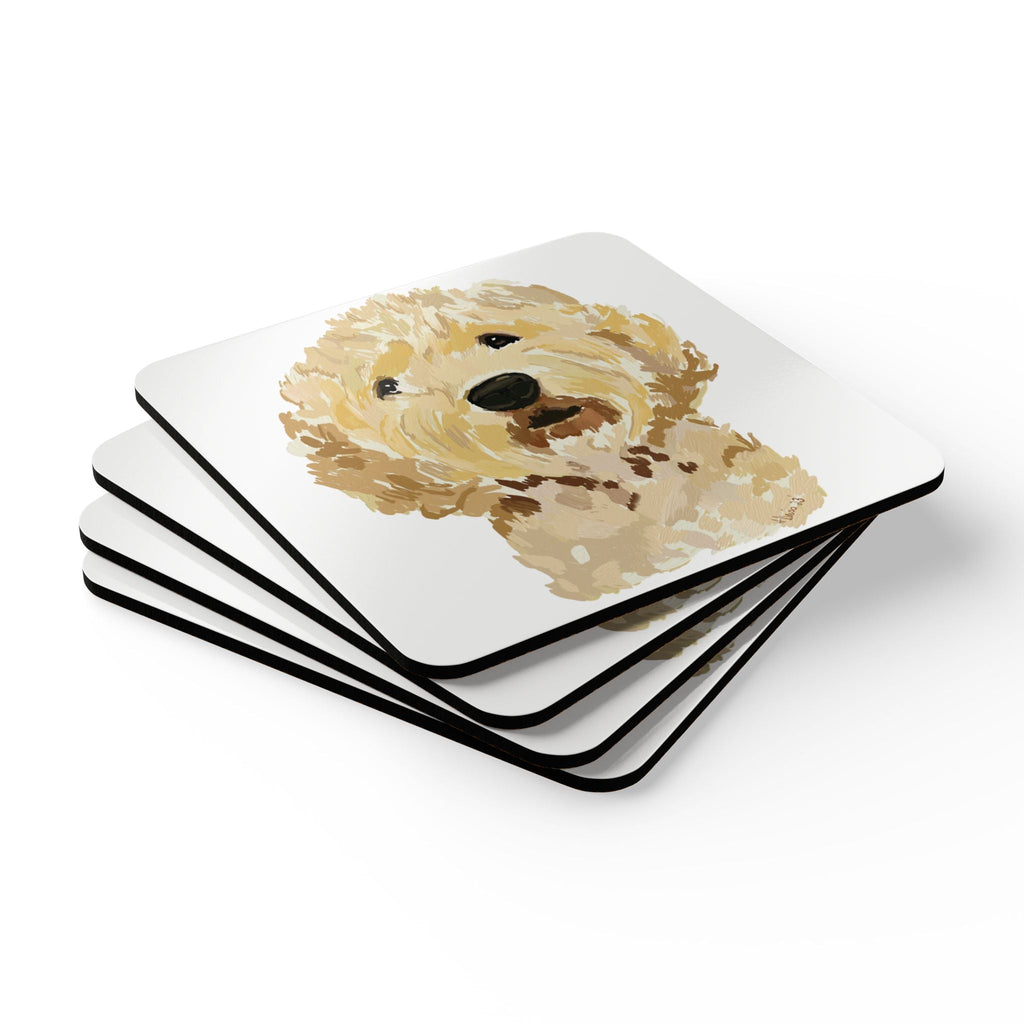 Goldendoodle Dog Corkwood Coaster Set - Blue Cava