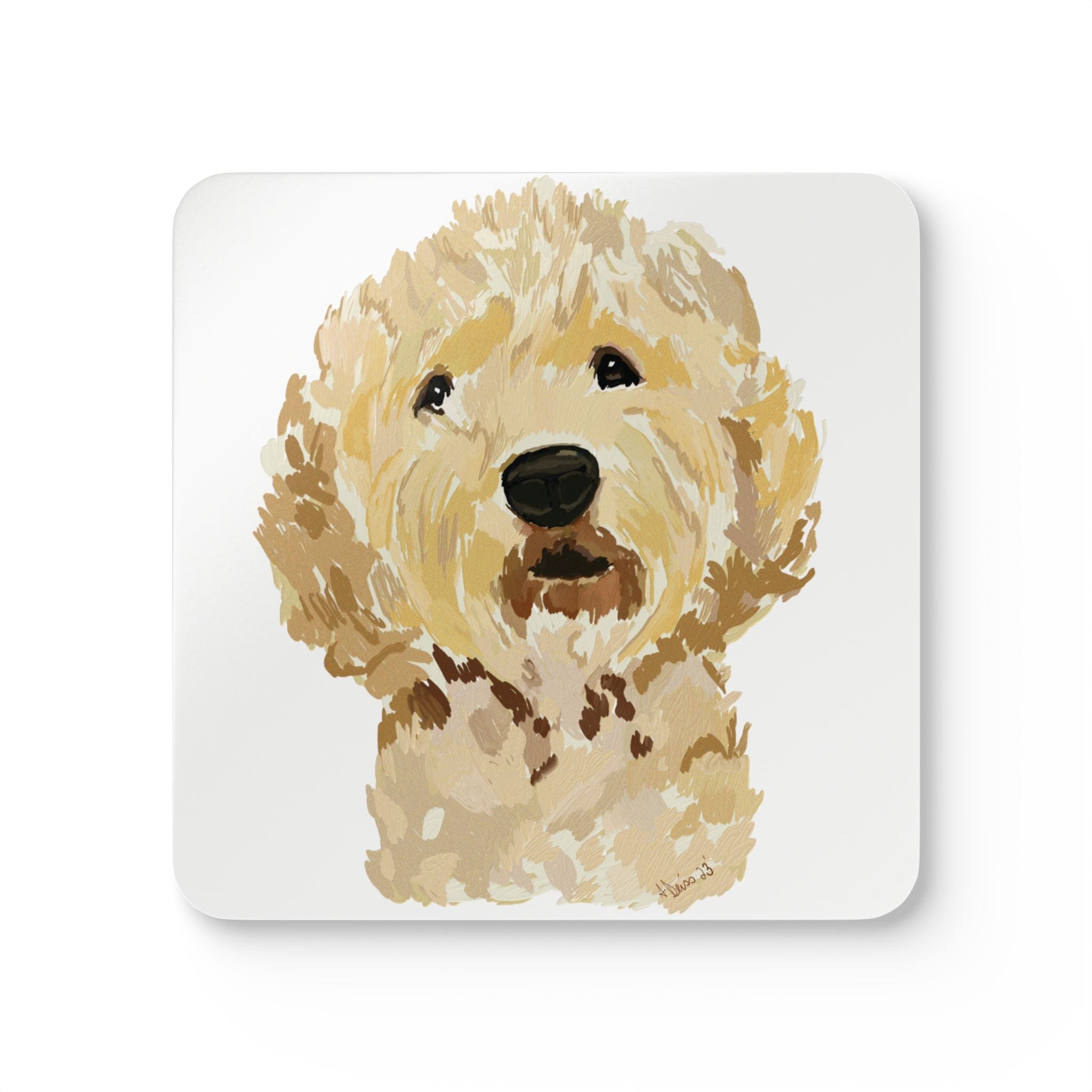 Goldendoodle Dog Corkwood Coaster Set - Blue Cava