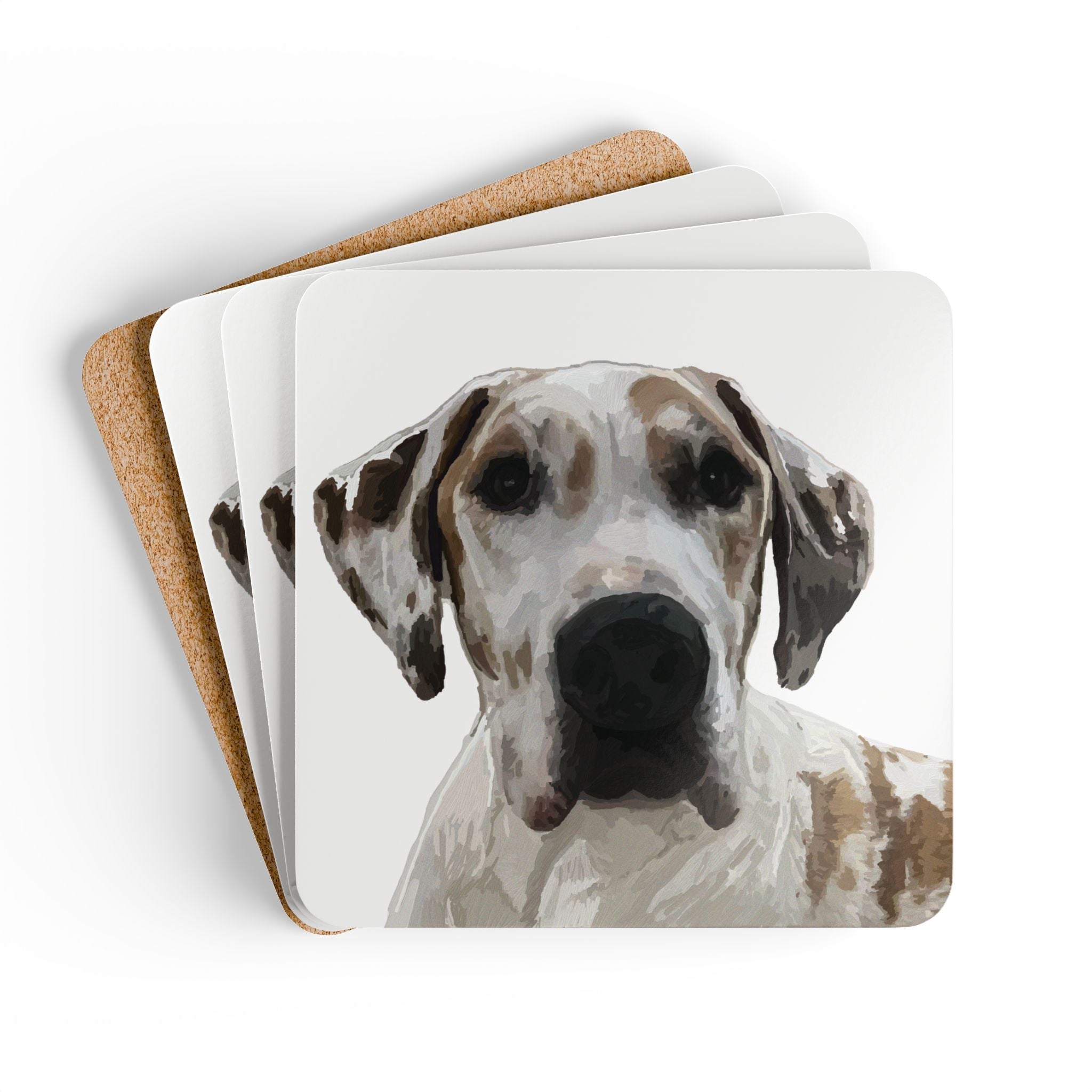 Great Dane Cork Coaster Set - Rustic Pet Decor for Coffee and Drinks - Blue Cava