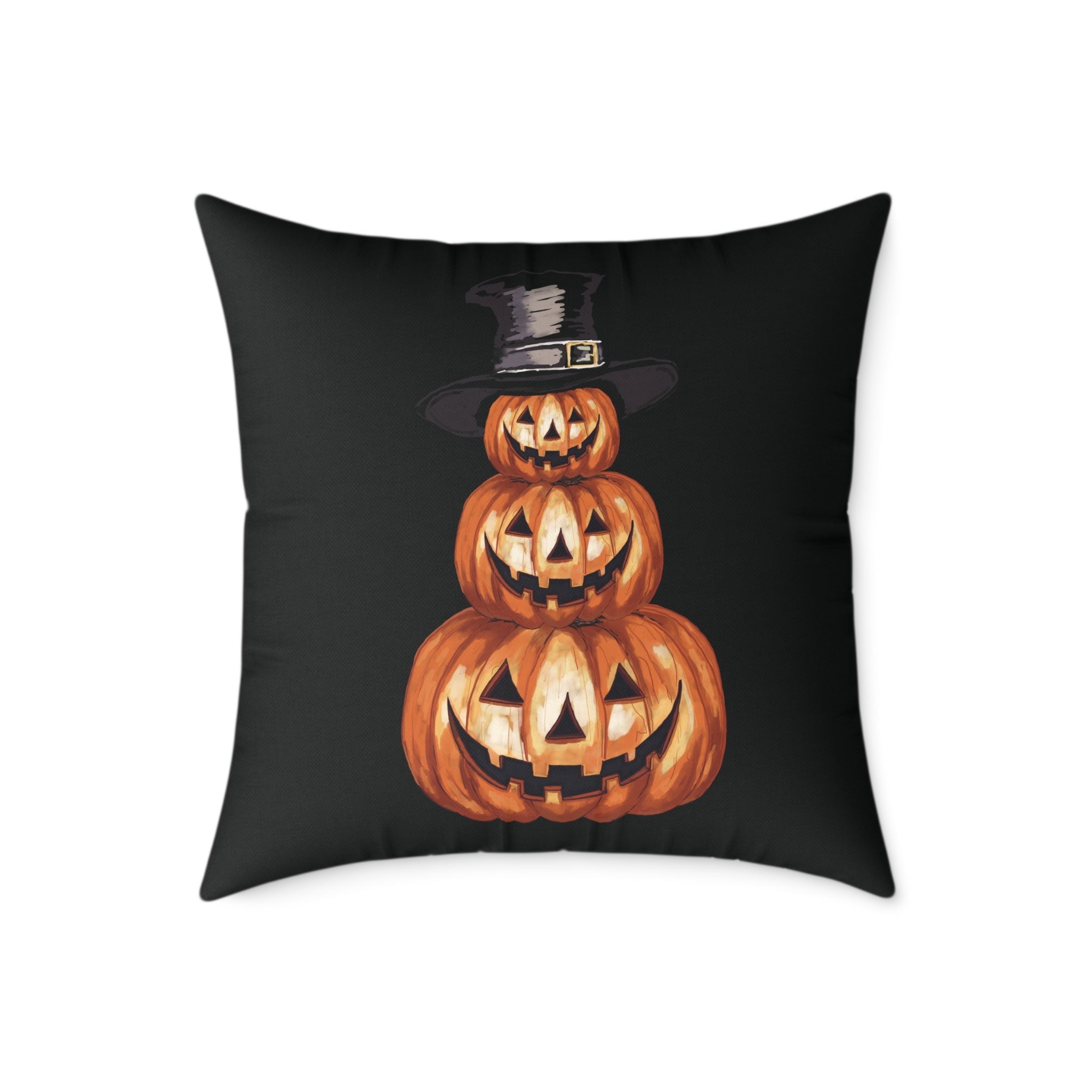 Halloween Jack O’ Lantern Pumpkin Stack Pillow — Orange Jack - O' - Lantern Decorative Cushion - Blue Cava