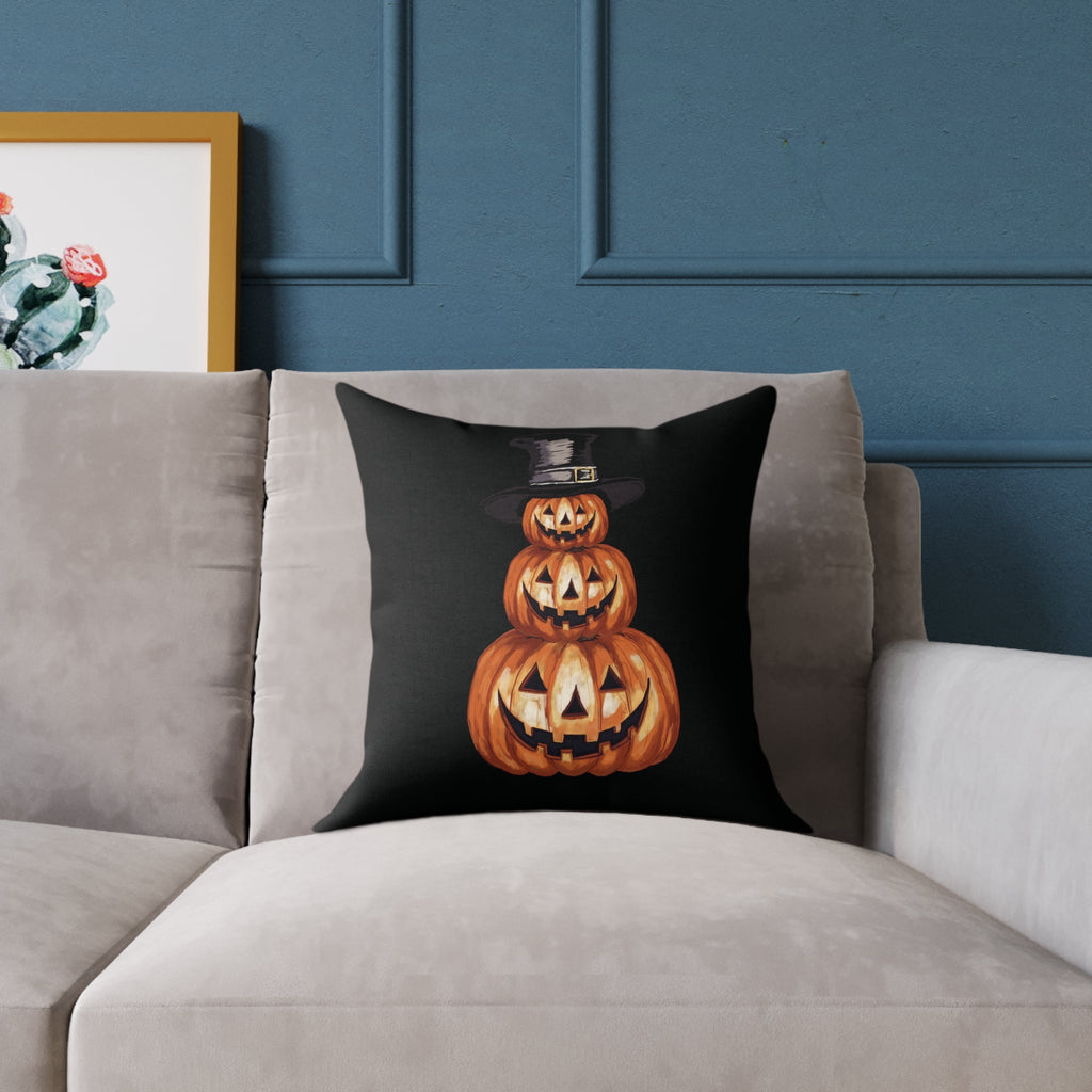 Halloween Jack O’ Lantern Pumpkin Stack Pillow — Orange Jack - O' - Lantern Decorative Cushion - Blue Cava