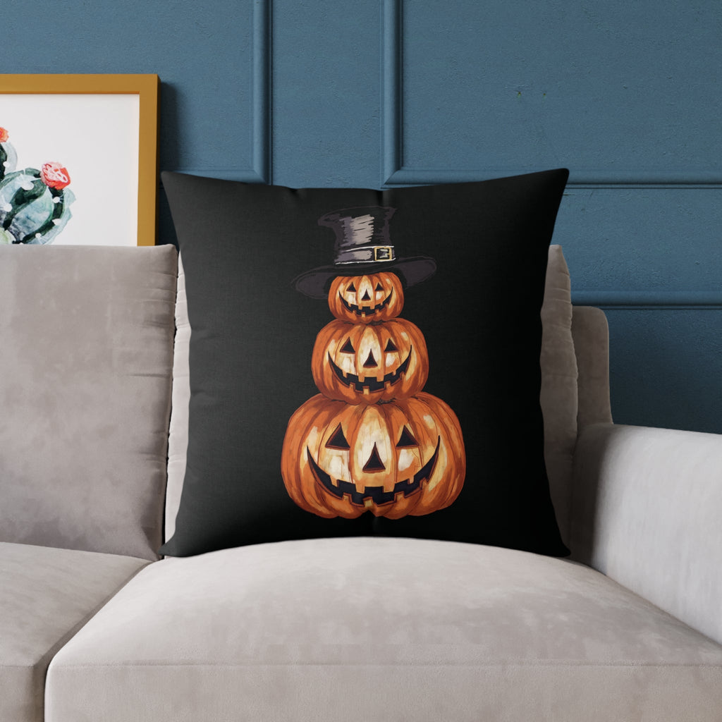 Halloween Jack O’ Lantern Pumpkin Stack Pillow — Orange Jack - O' - Lantern Decorative Cushion - Blue Cava