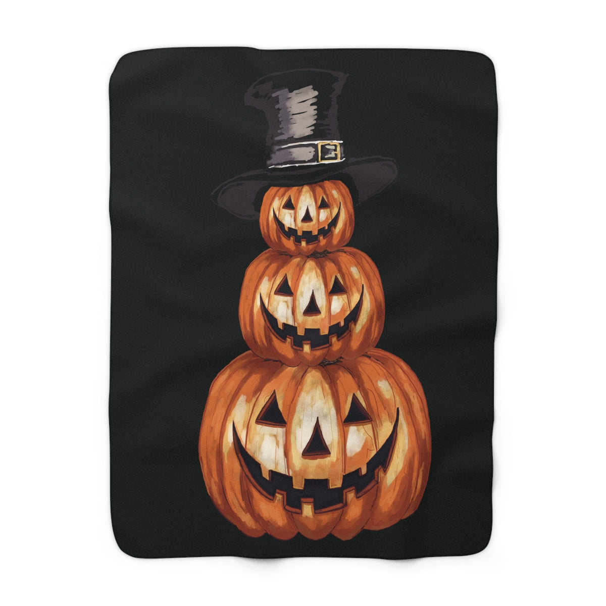 Halloween Jack O’ Lantern Pumpkin Stack Sherpa Blanket — Cozy Jack-o'-Lantern Throw - Blue Cava