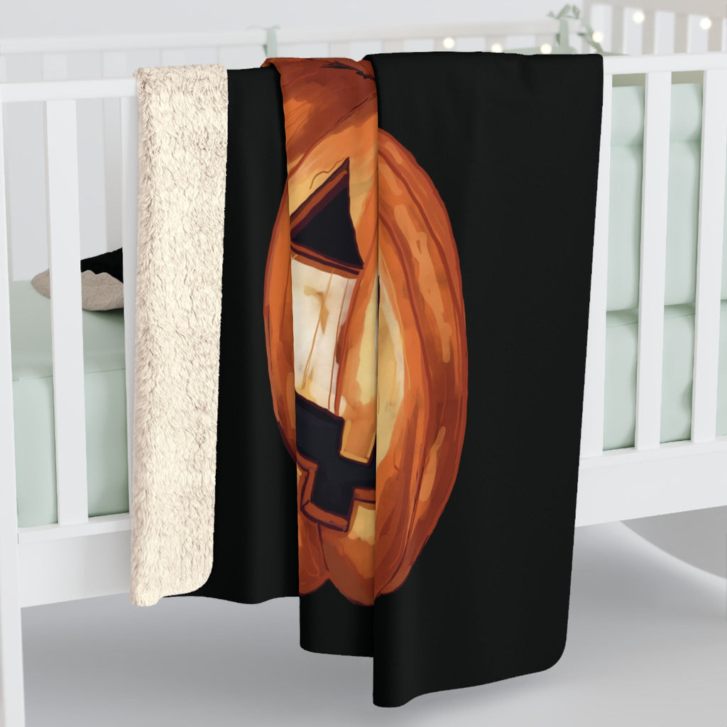 Halloween Jack O’ Lantern Pumpkin Stack Sherpa Blanket — Cozy Jack-o'-Lantern Throw - Blue Cava