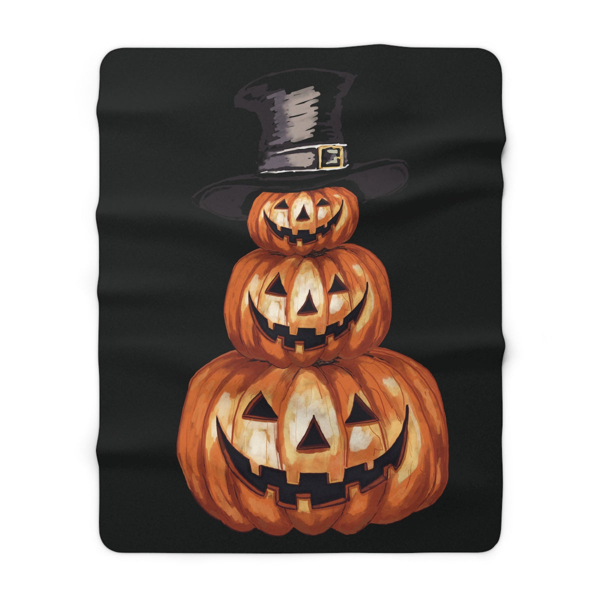 Halloween Jack O’ Lantern Pumpkin Stack Sherpa Blanket — Cozy Jack-o'-Lantern Throw - Blue Cava