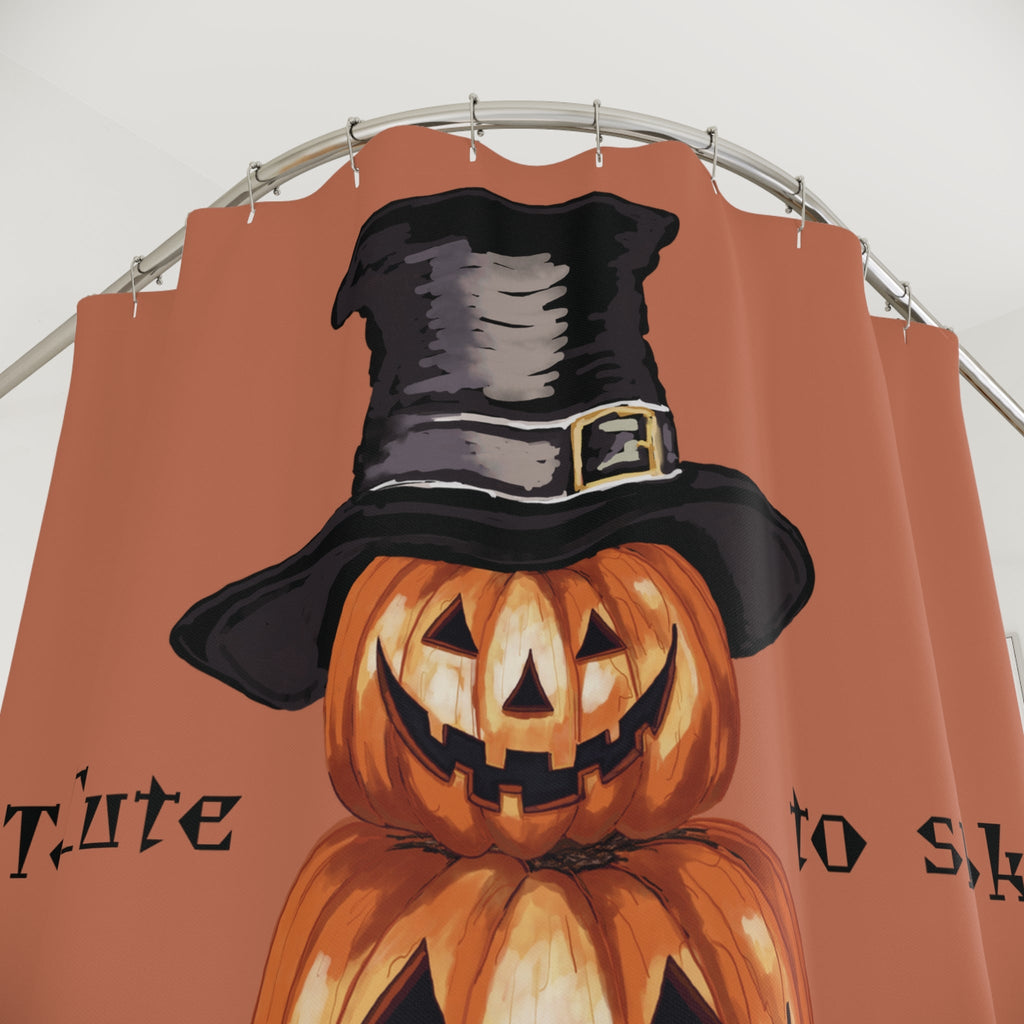 Halloween. Jack O’ Lantern Pumpkin Stack Shower Curtain — "Too Cute to Spook" - Blue Cava