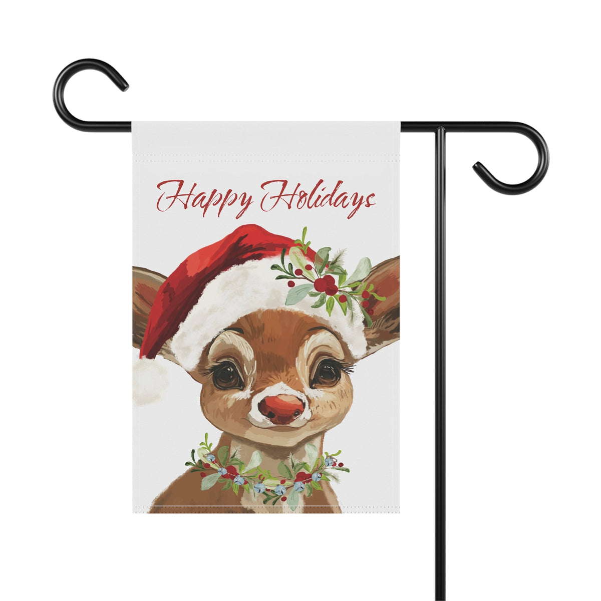 Happy Holidays Reindeer Garden Flag — Christmas Holiday Decor - Blue Cava