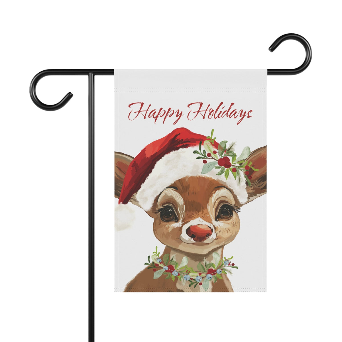 Happy Holidays Reindeer Garden Flag — Christmas Holiday Decor - Blue Cava