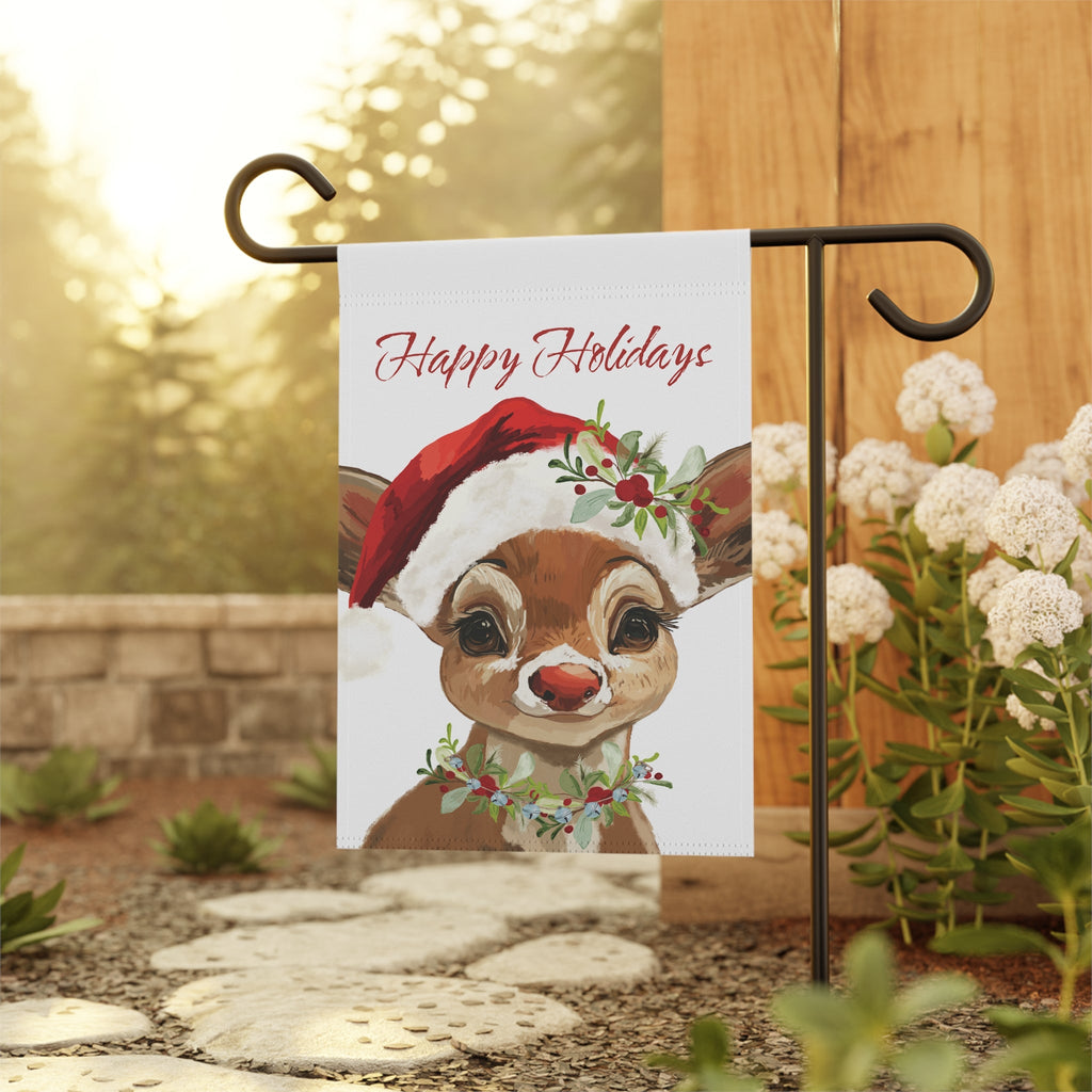 Happy Holidays Reindeer Garden Flag — Christmas Holiday Decor - Blue Cava