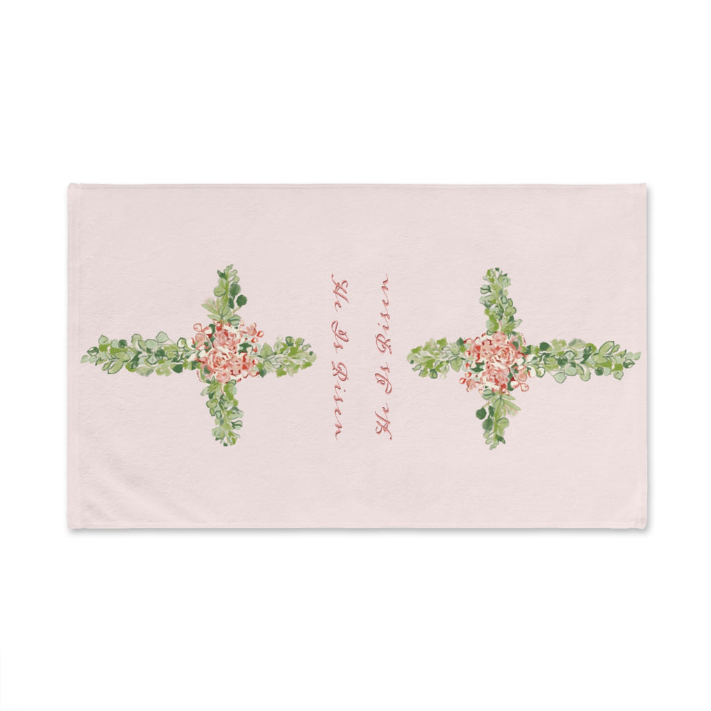 He Is Risen Floral Cross Cotton Hand Towel - Blue Cava