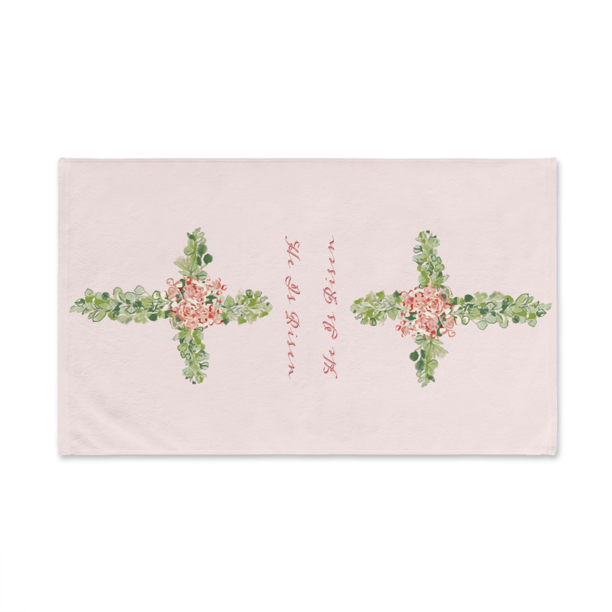He Is Risen Floral Cross Cotton Hand Towel - Blue Cava