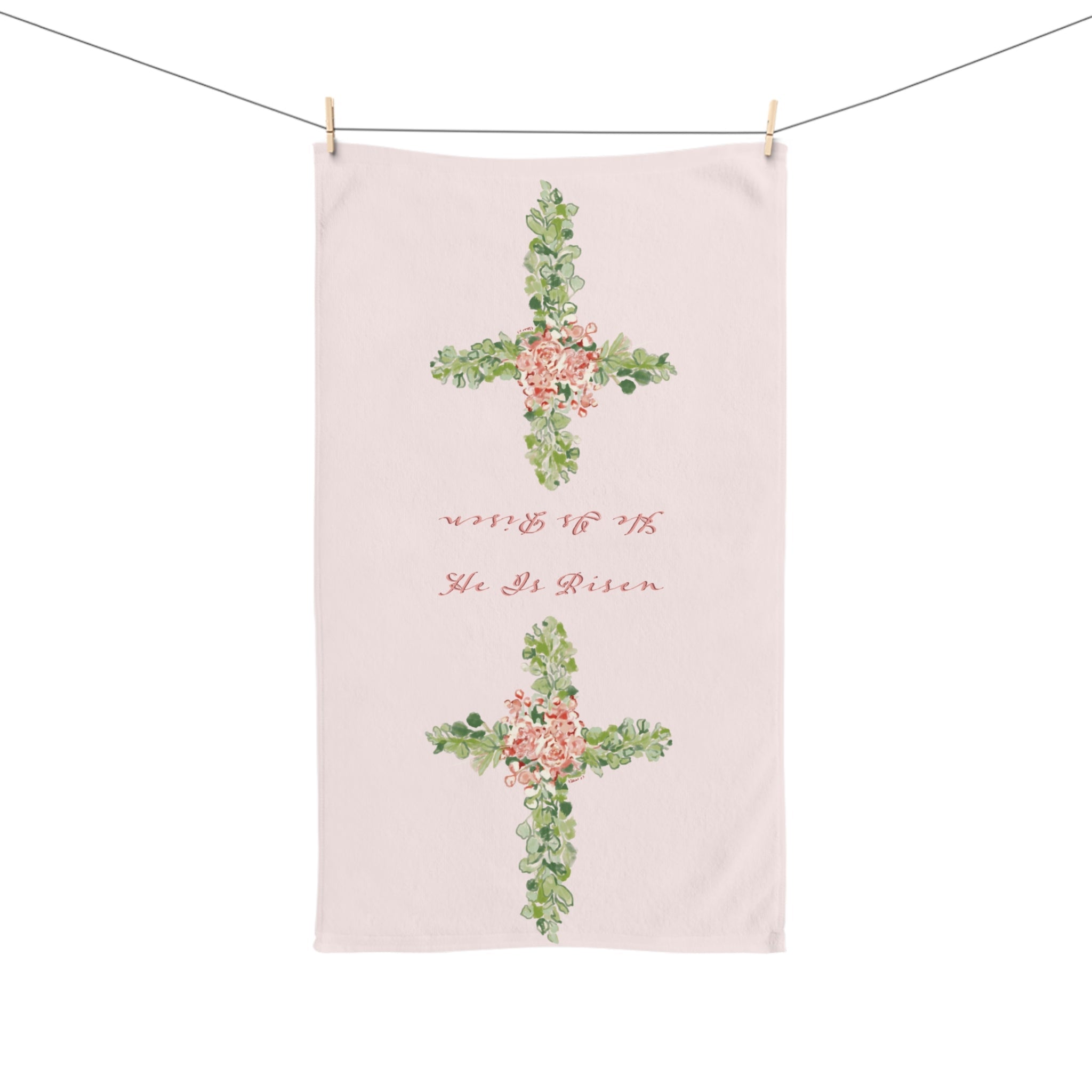 He Is Risen Floral Cross Cotton Hand Towel - Blue Cava