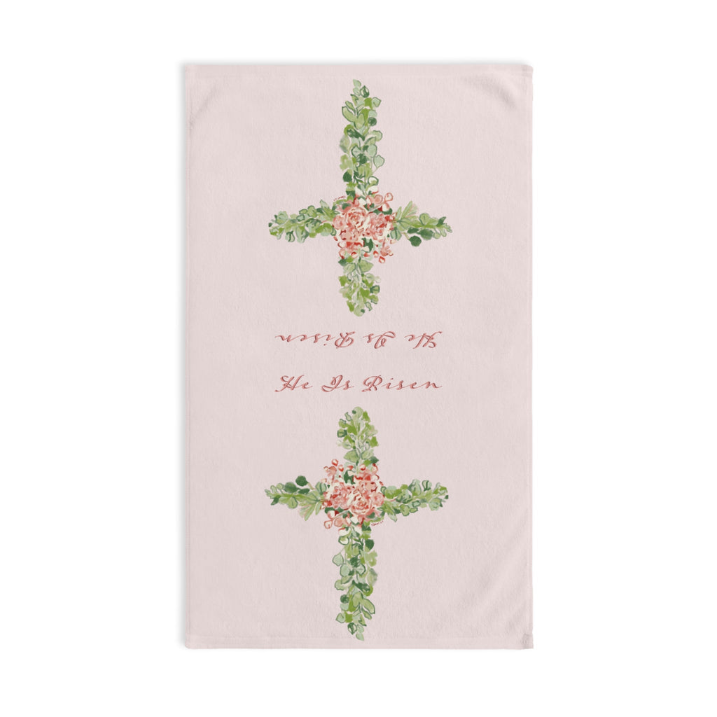 He Is Risen Floral Cross Cotton Hand Towel - Blue Cava