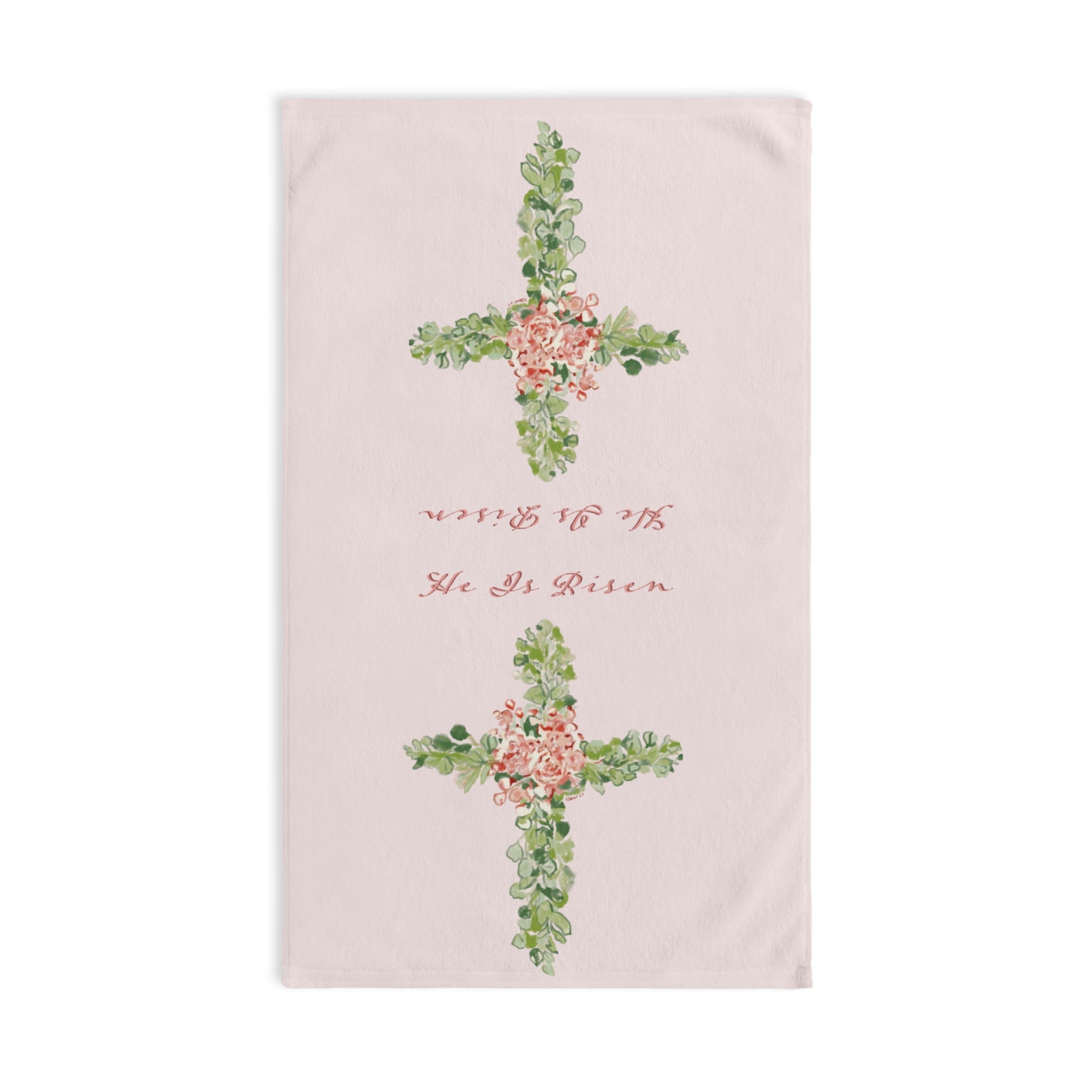 He Is Risen Floral Cross Cotton Hand Towel - Blue Cava