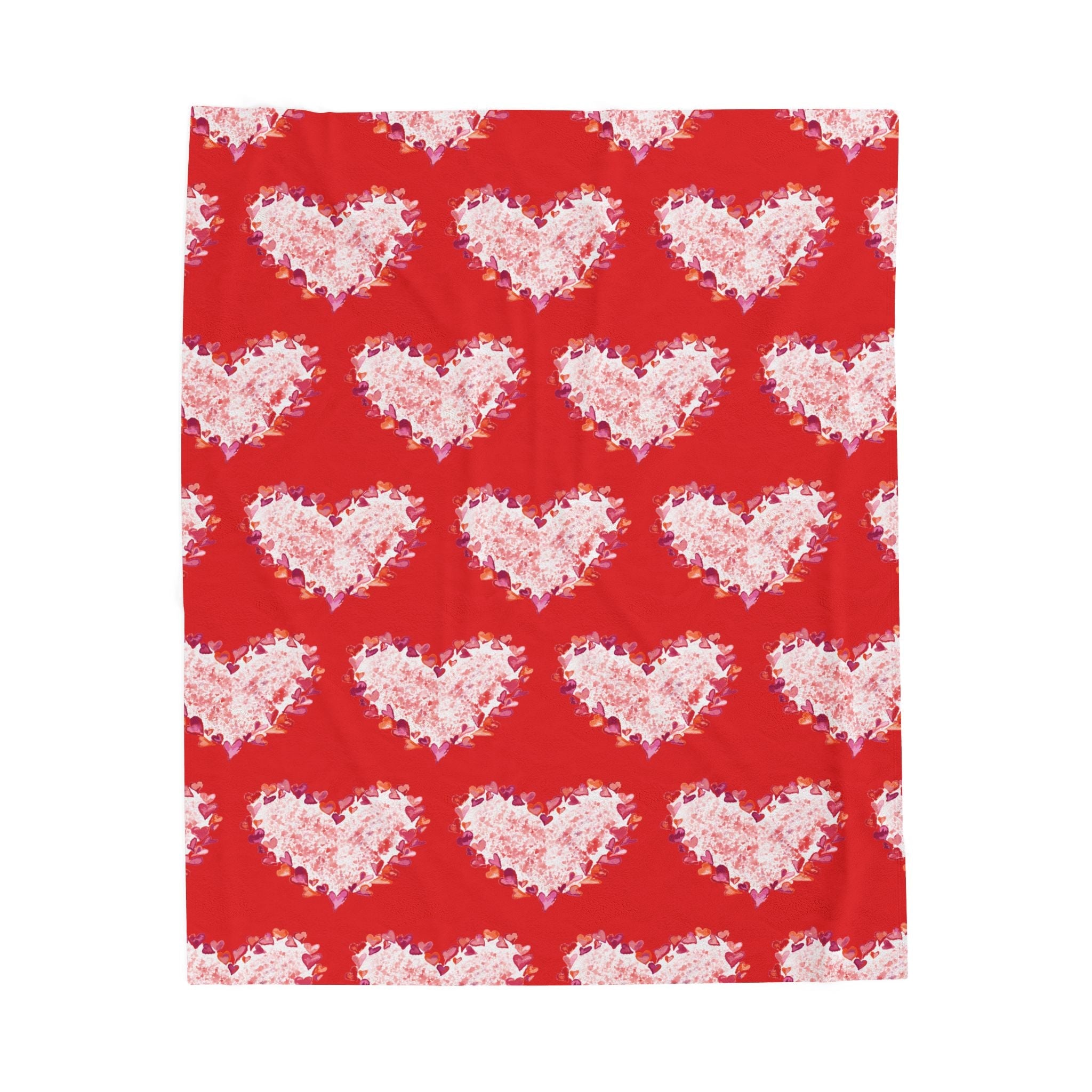 Heart Of Hearts Plush Blanket – Red Velveteen Cozy Throw - Blue Cava