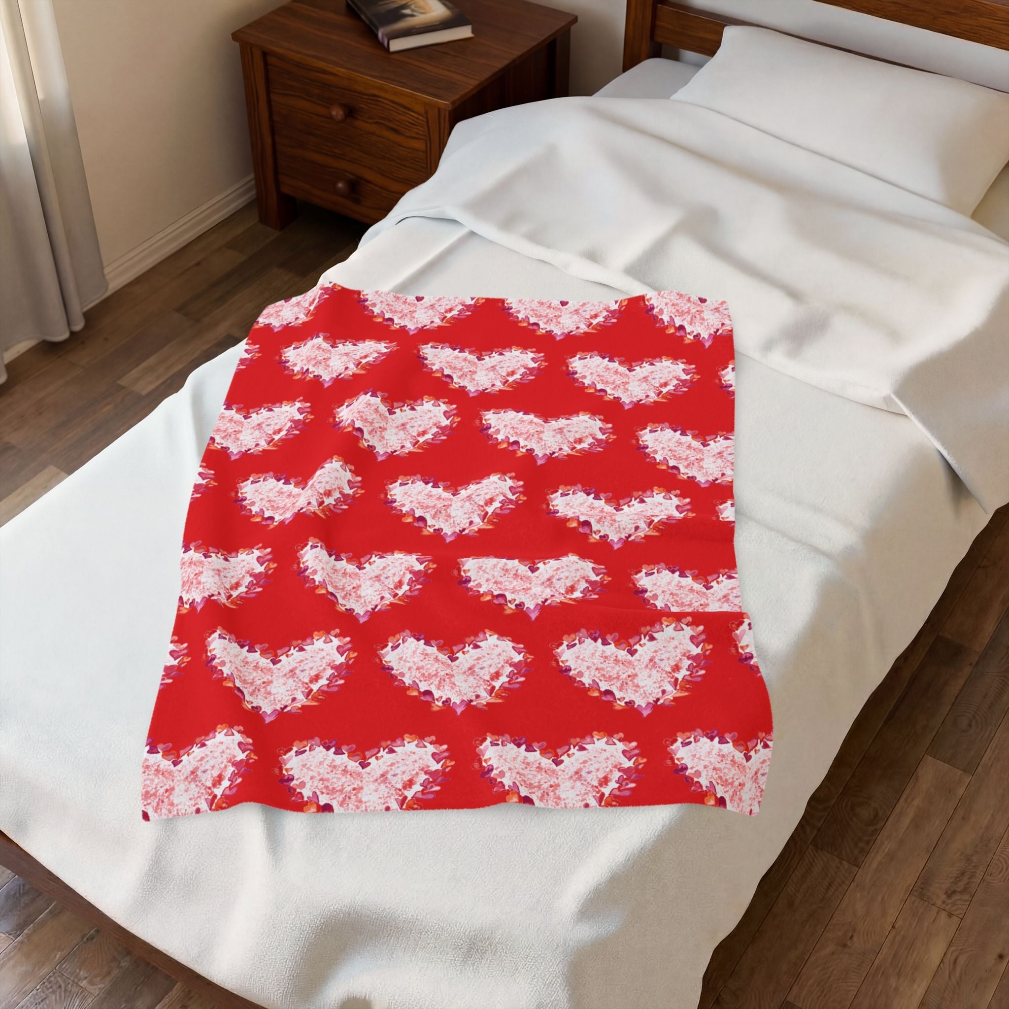 Heart Of Hearts Plush Blanket – Red Velveteen Cozy Throw - Blue Cava