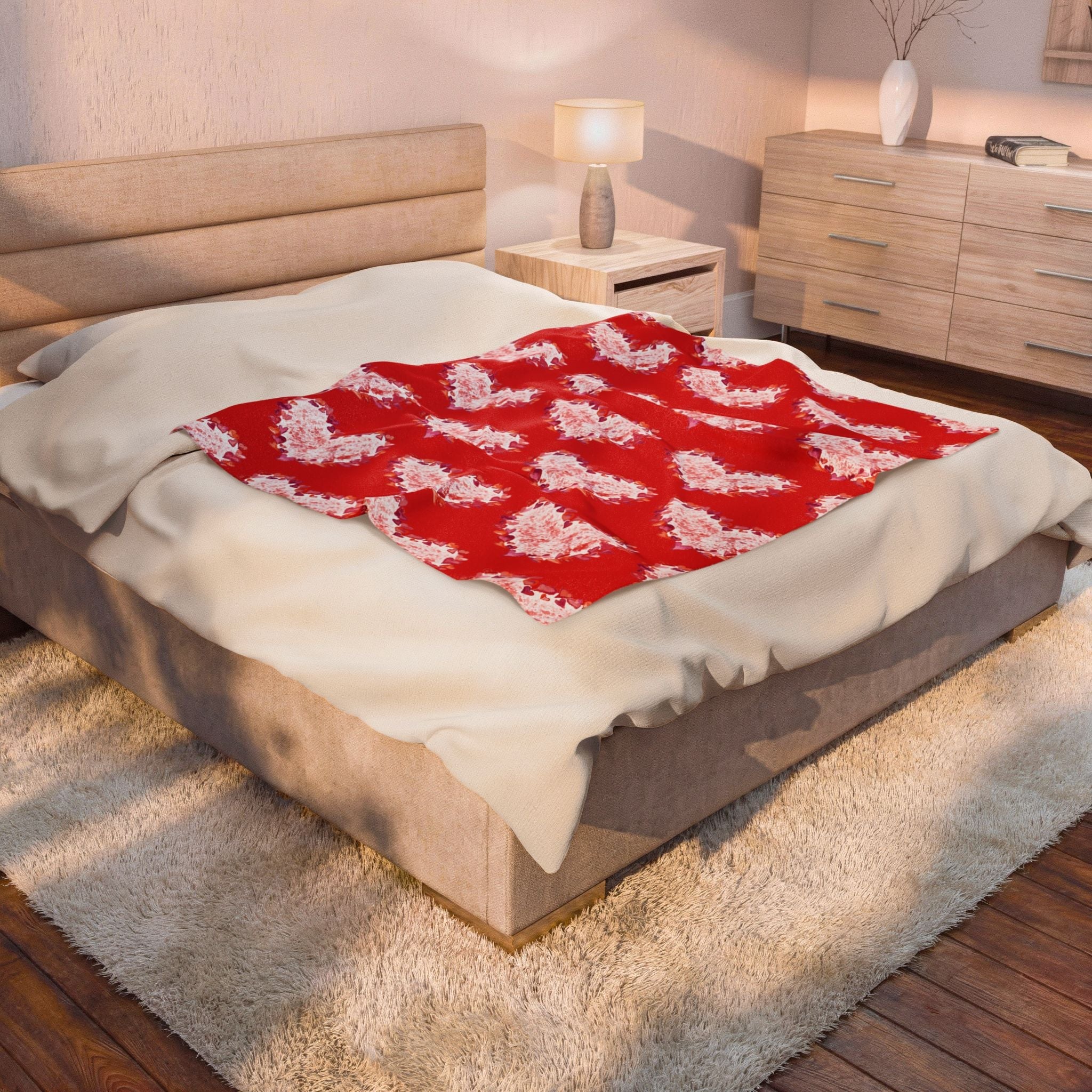 Heart Of Hearts Plush Blanket – Red Velveteen Cozy Throw - Blue Cava