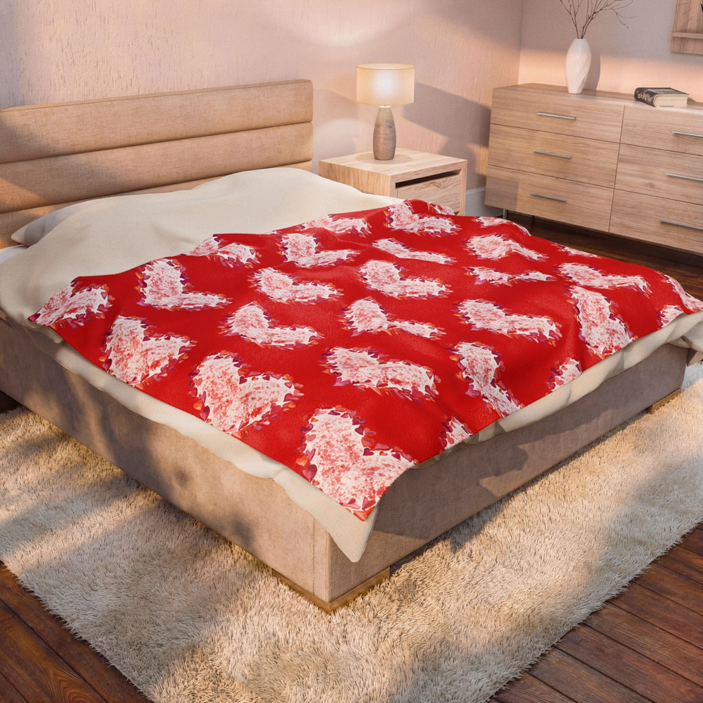 Heart Of Hearts Plush Blanket – Red Velveteen Cozy Throw - Blue Cava