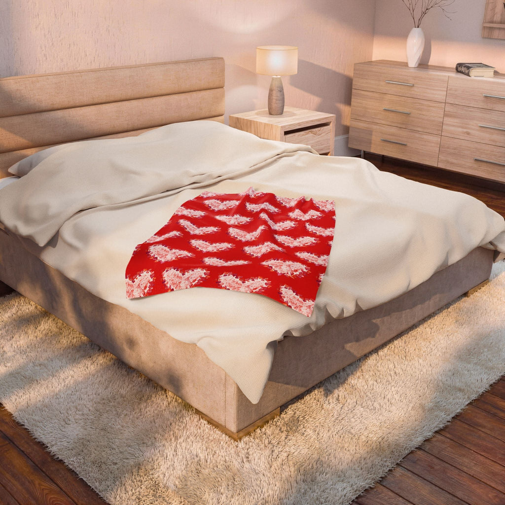Heart Of Hearts Plush Blanket – Red Velveteen Cozy Throw - Blue Cava