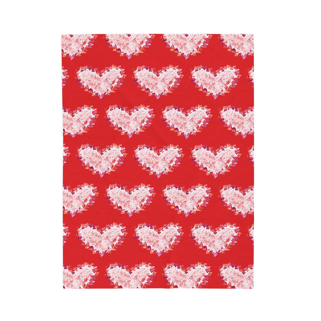 Heart Of Hearts Plush Blanket – Red Velveteen Cozy Throw - Blue Cava