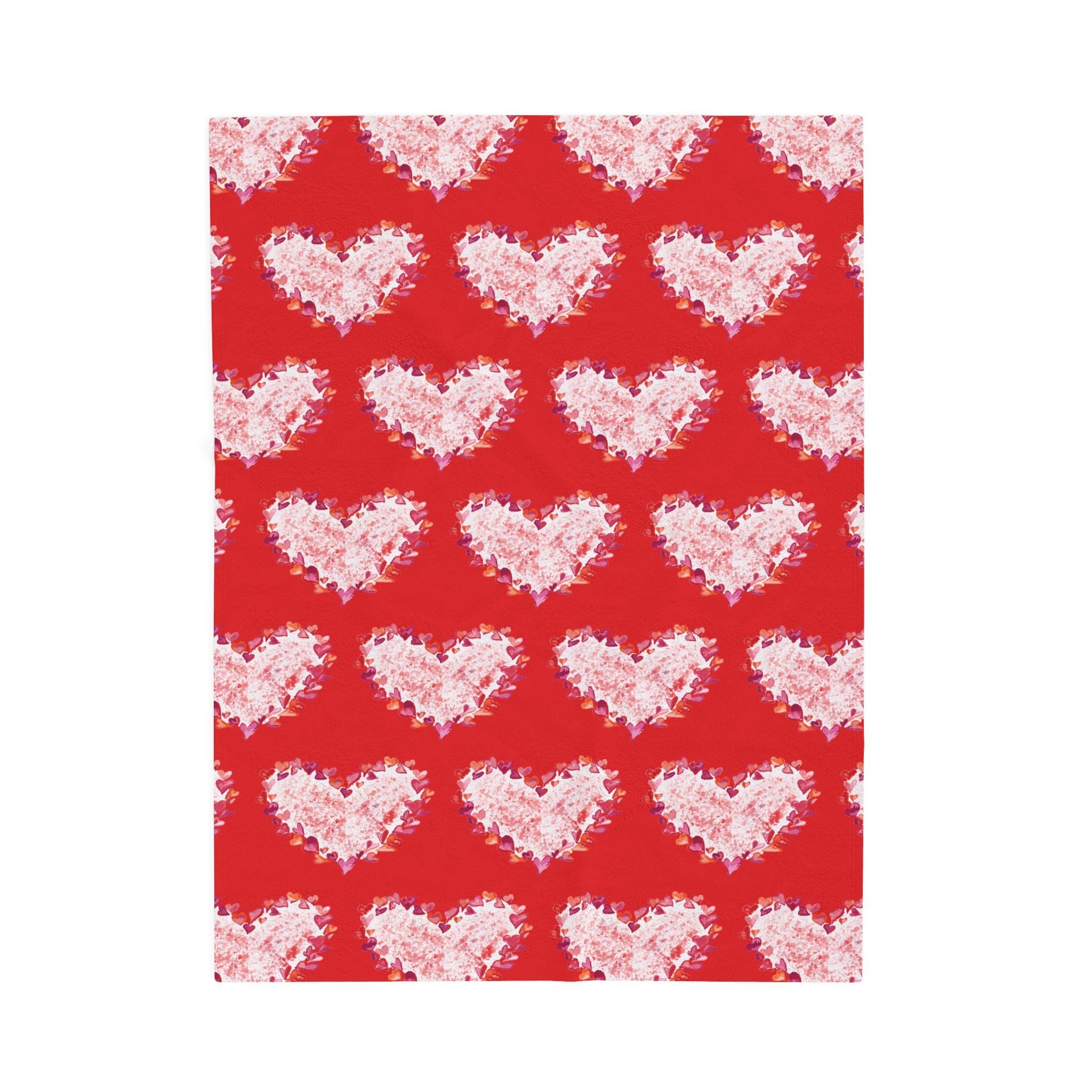 Heart Of Hearts Plush Blanket – Red Velveteen Cozy Throw - Blue Cava