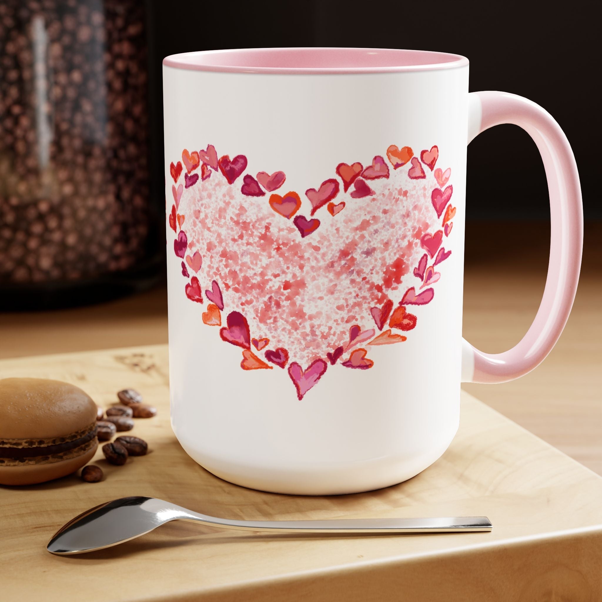 Heart of Hearts Two - Tone Ceramic Coffee Mugs, 15oz - Blue Cava