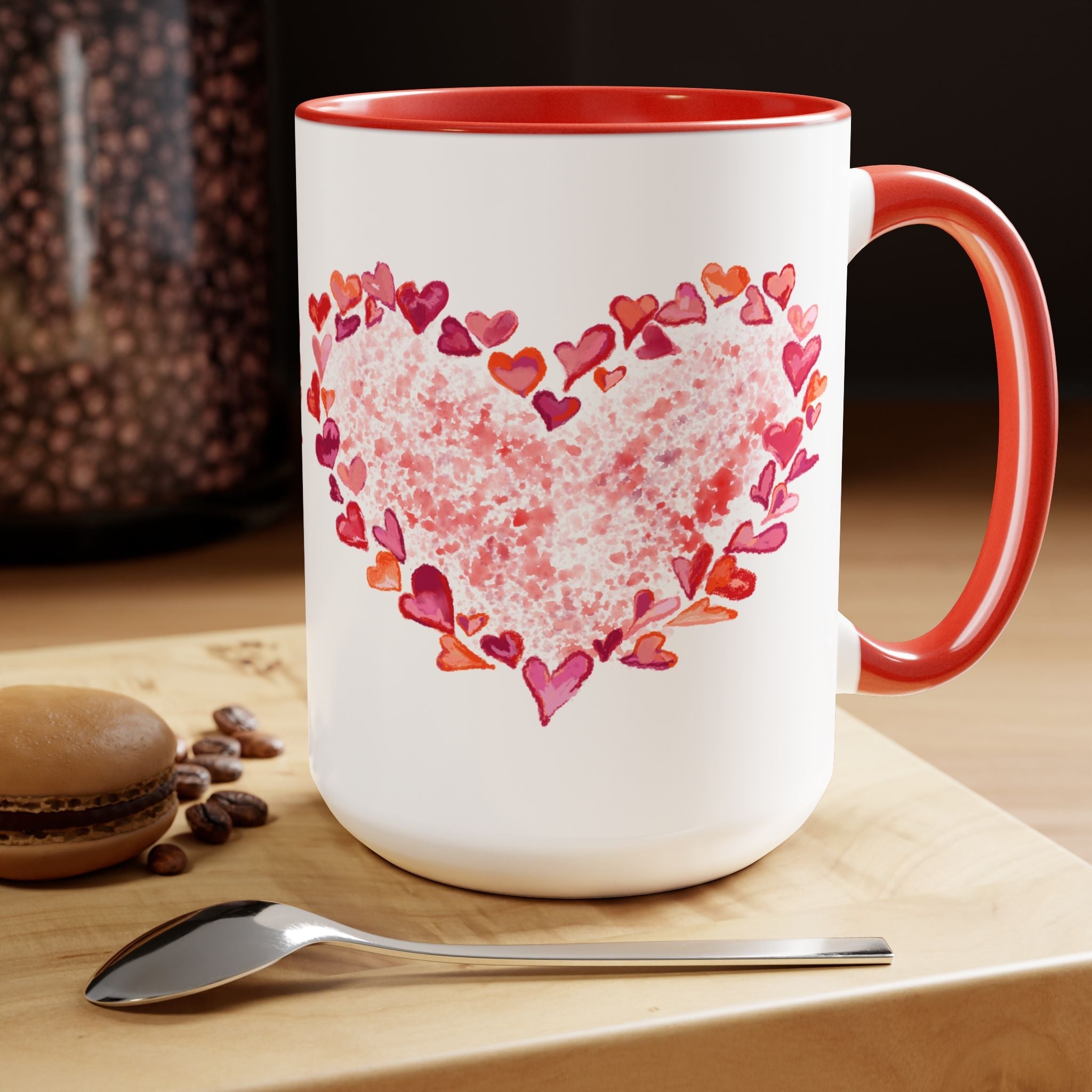 Heart of Hearts Two - Tone Ceramic Coffee Mugs, 15oz - Blue Cava