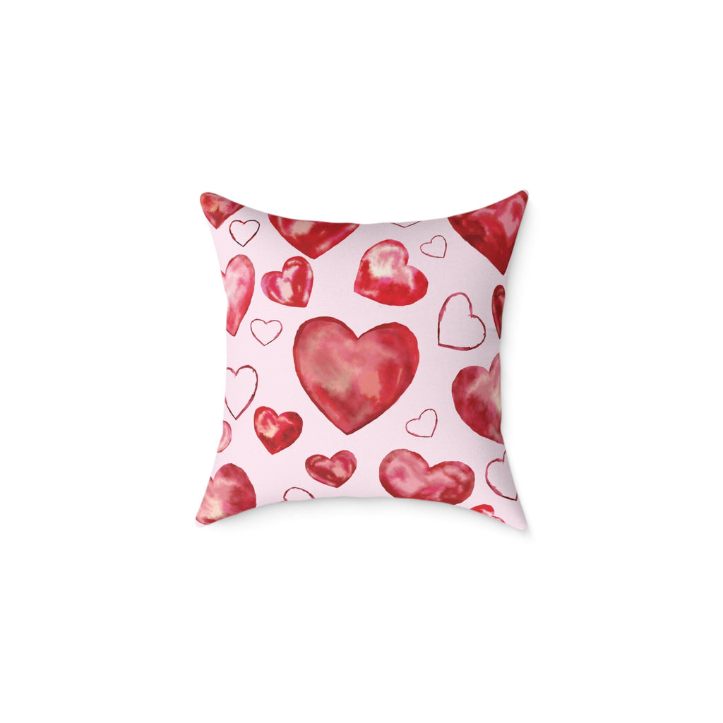 Heart Watercolor Pillow – Pink Valentine Decorative Throw Cushion - Blue Cava