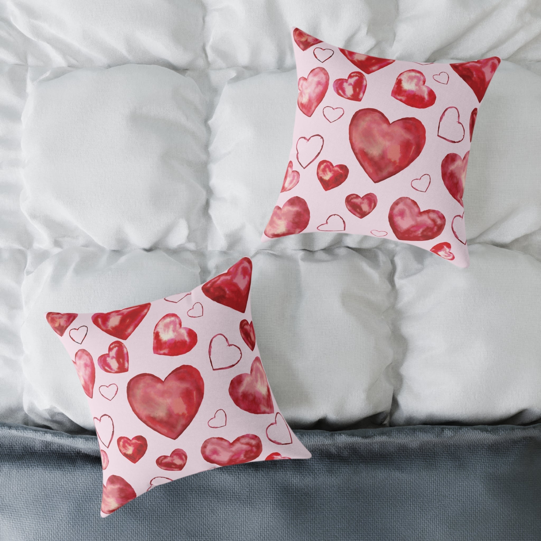 Heart Watercolor Pillow – Pink Valentine Decorative Throw Cushion - Blue Cava