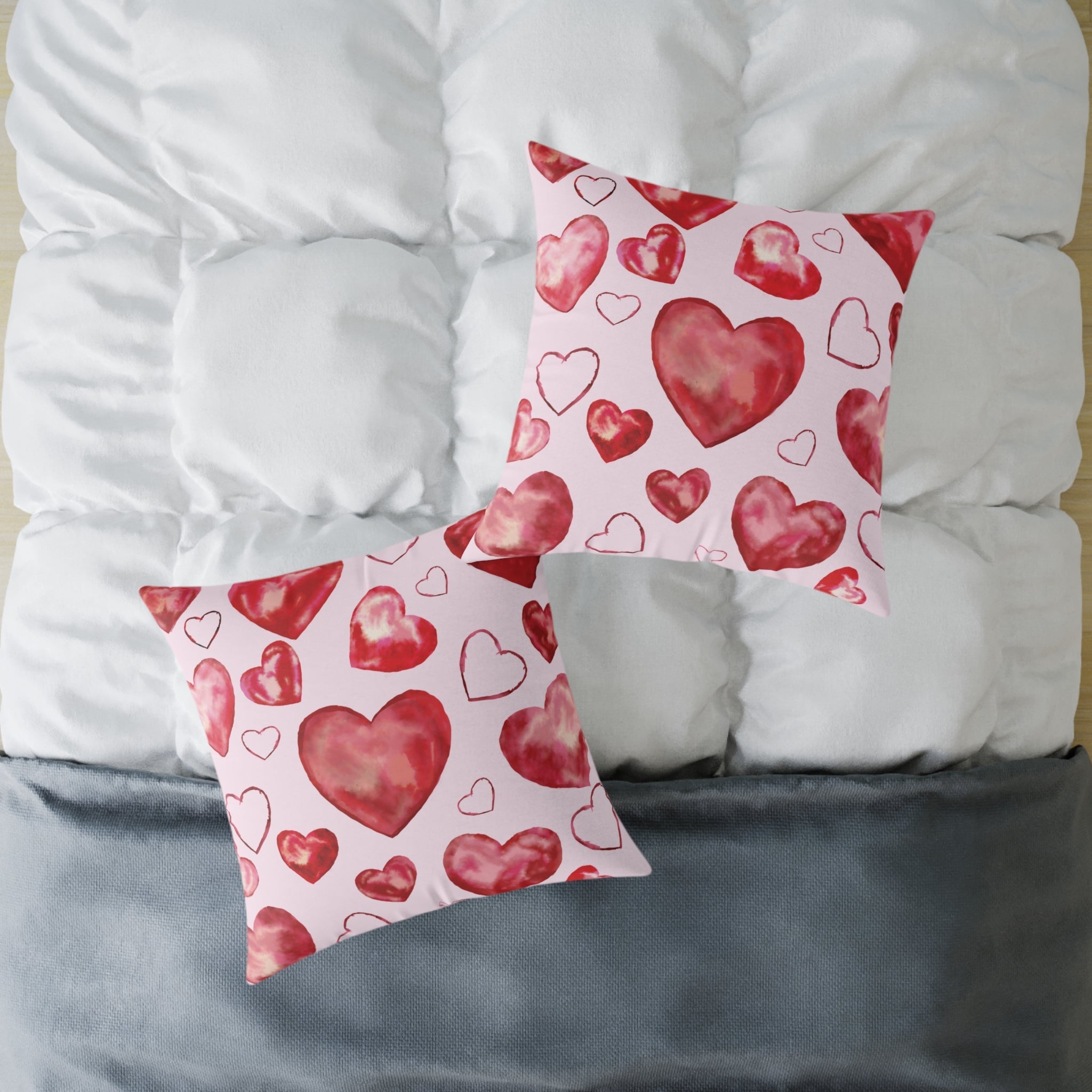 Heart Watercolor Pillow – Pink Valentine Decorative Throw Cushion - Blue Cava