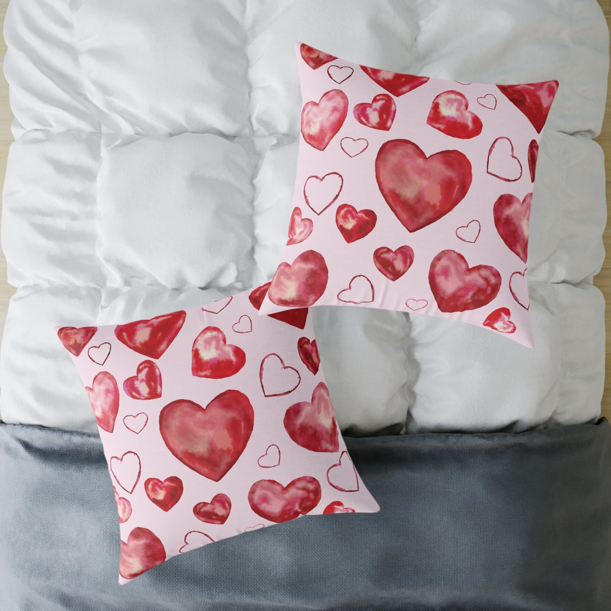 Heart Watercolor Pillow – Pink Valentine Decorative Throw Cushion - Blue Cava